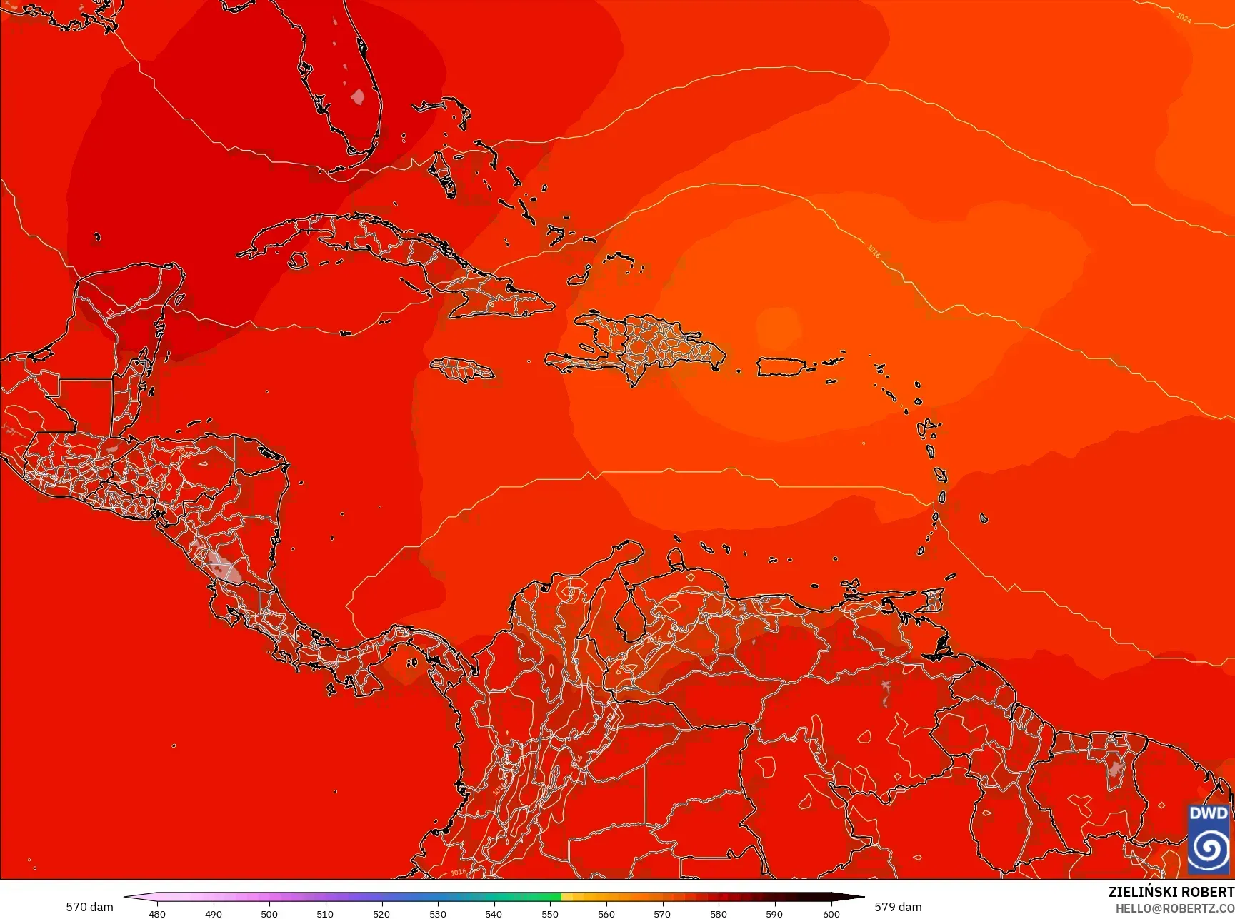 ICON نموذج - الكاريبي, الارتفاع الجهدي عند 500 هكتوباسكال