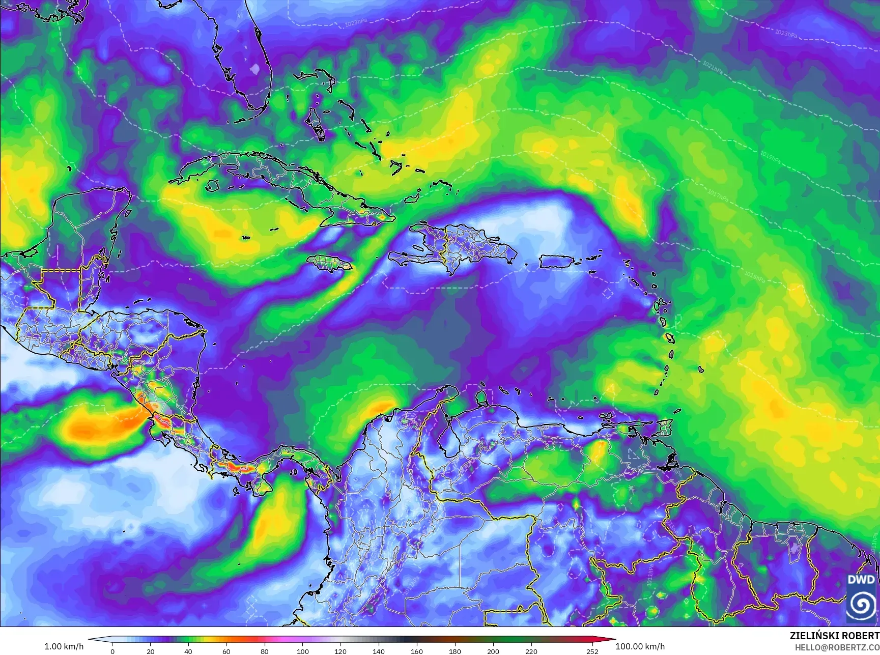 ICON نموذج - الكاريبي, هبات الرياح