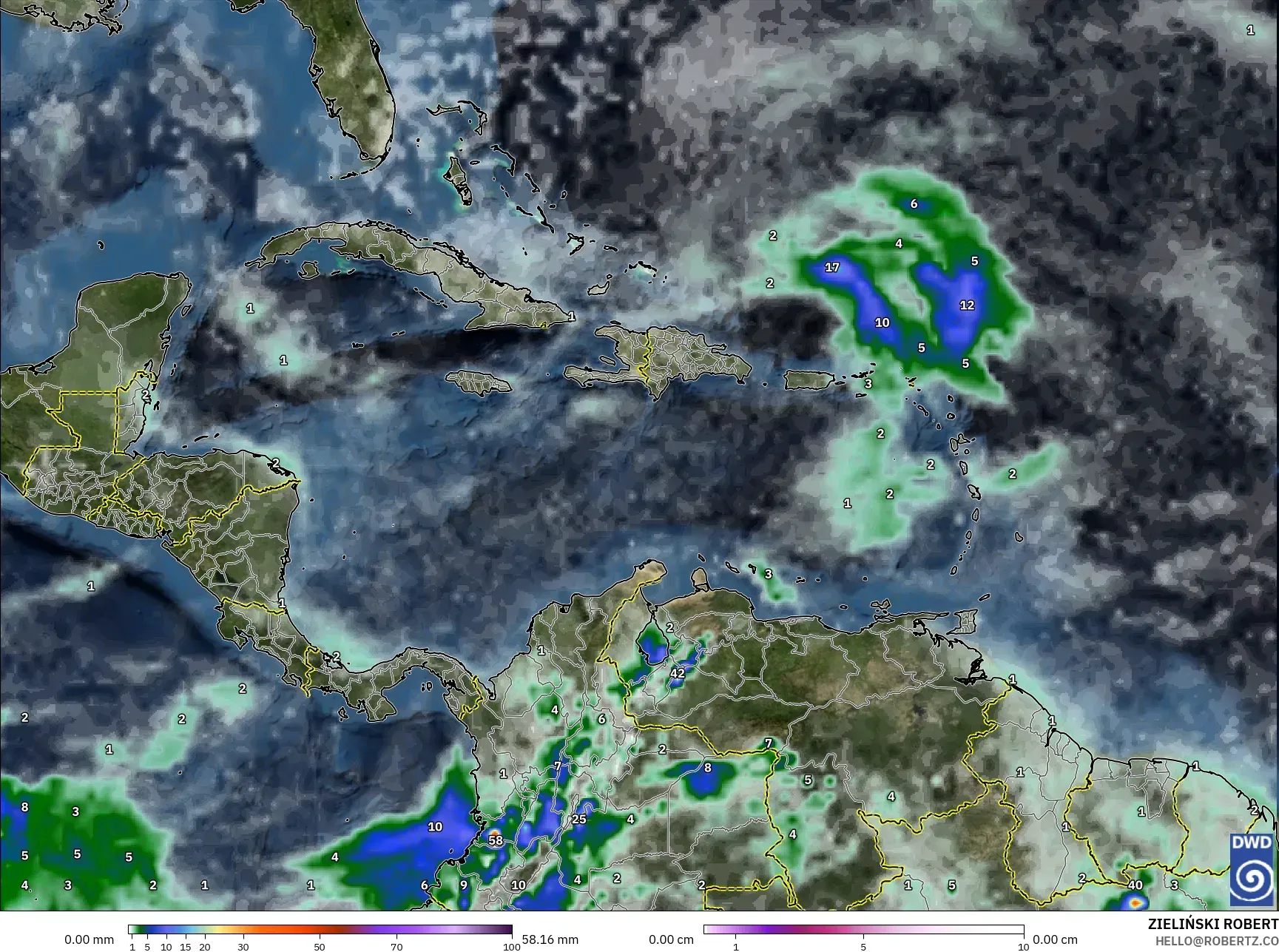 ICON نموذج - الكاريبي, الهطول والغيوم والضغط