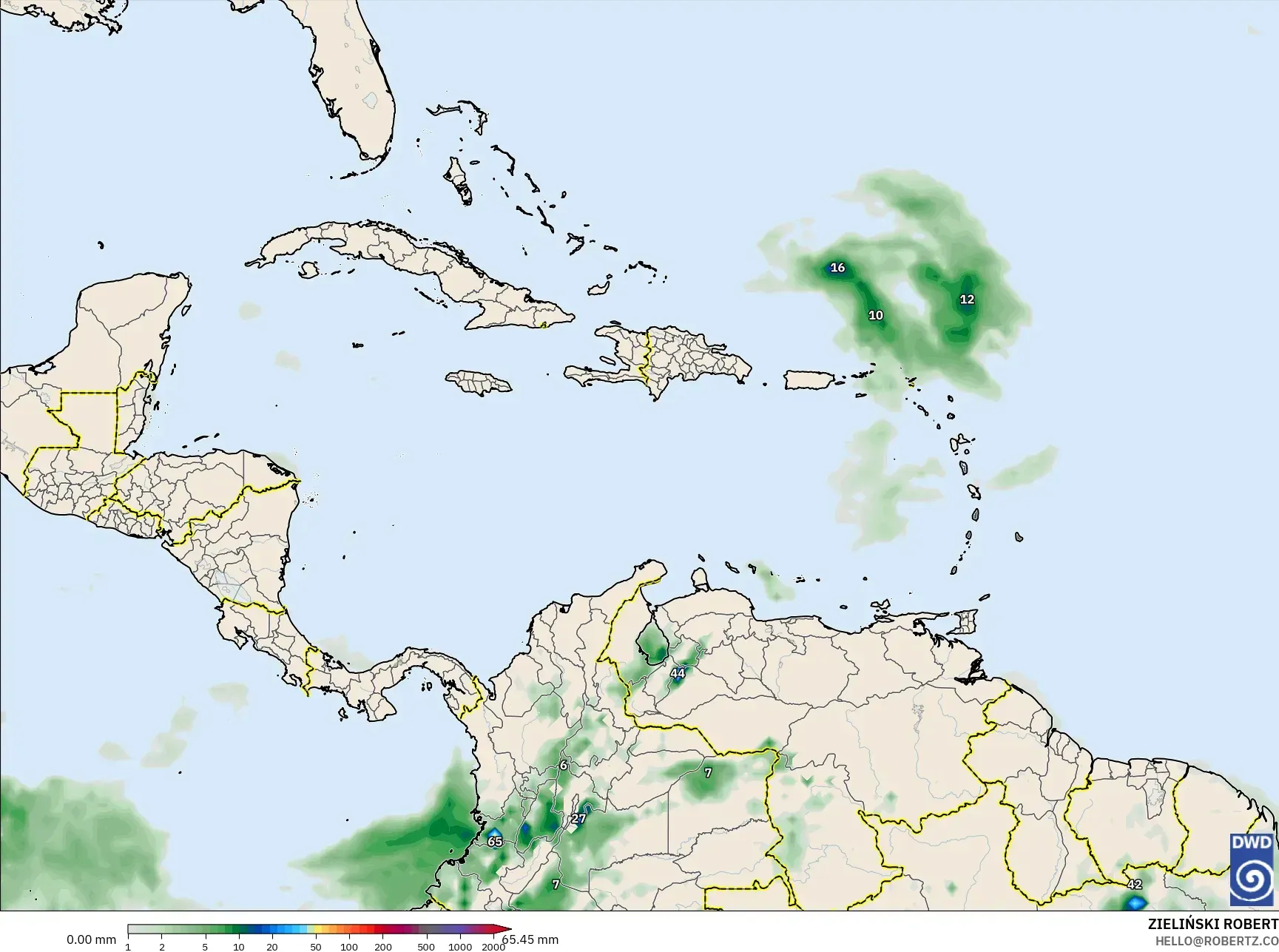 ICON نموذج - الكاريبي, تراكم الهطول