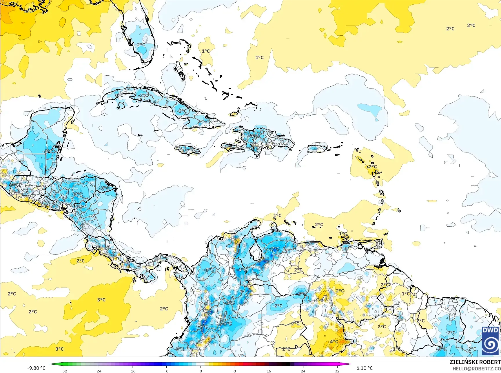 ICON نموذج - الكاريبي, انحراف درجة الحرارة 2 م