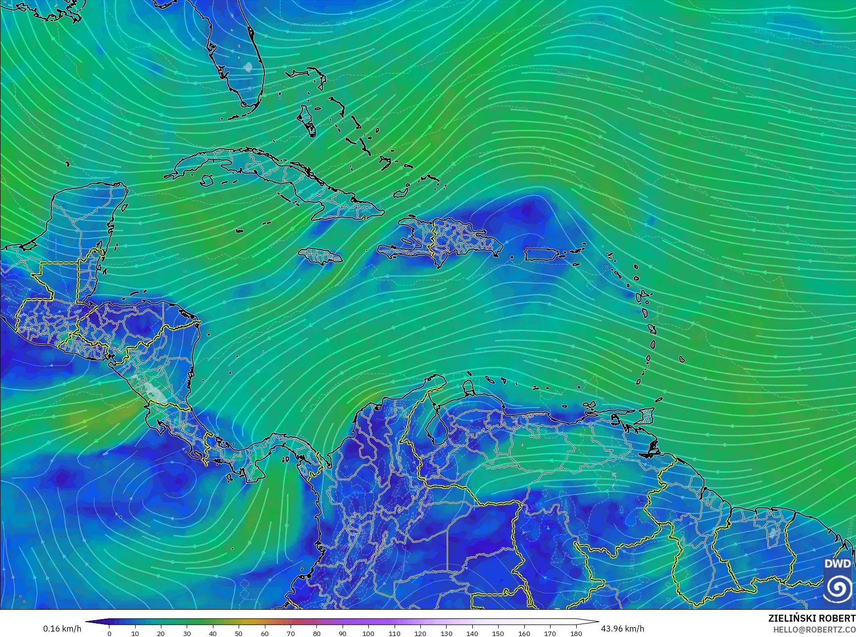 ICON نموذج - الكاريبي, رياح 10 م