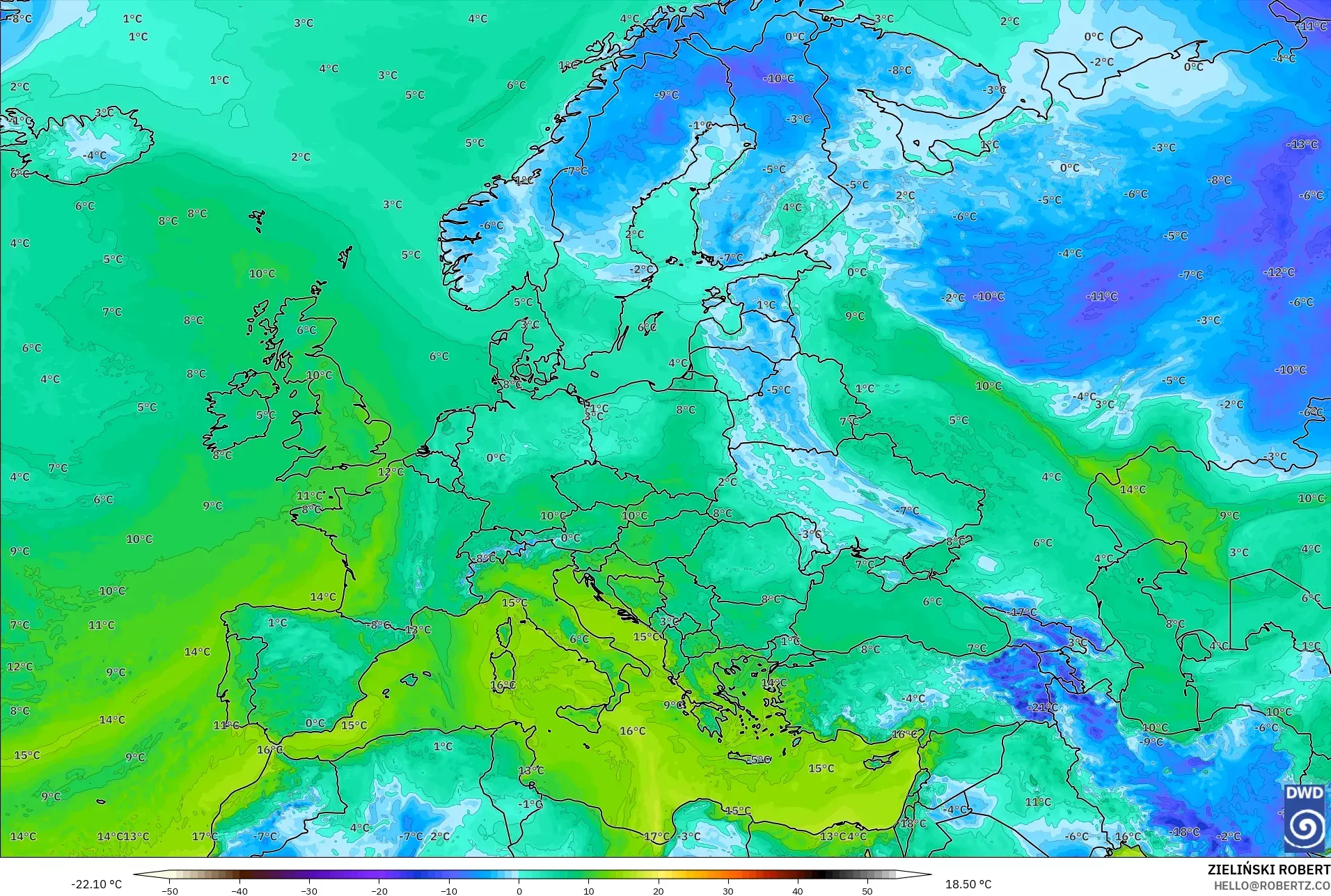 ICON نموذج - أوروبا, نقطة الندى 2 م