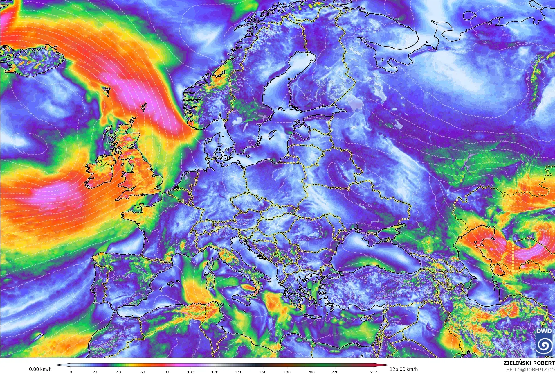 ICON نموذج - أوروبا, هبات الرياح