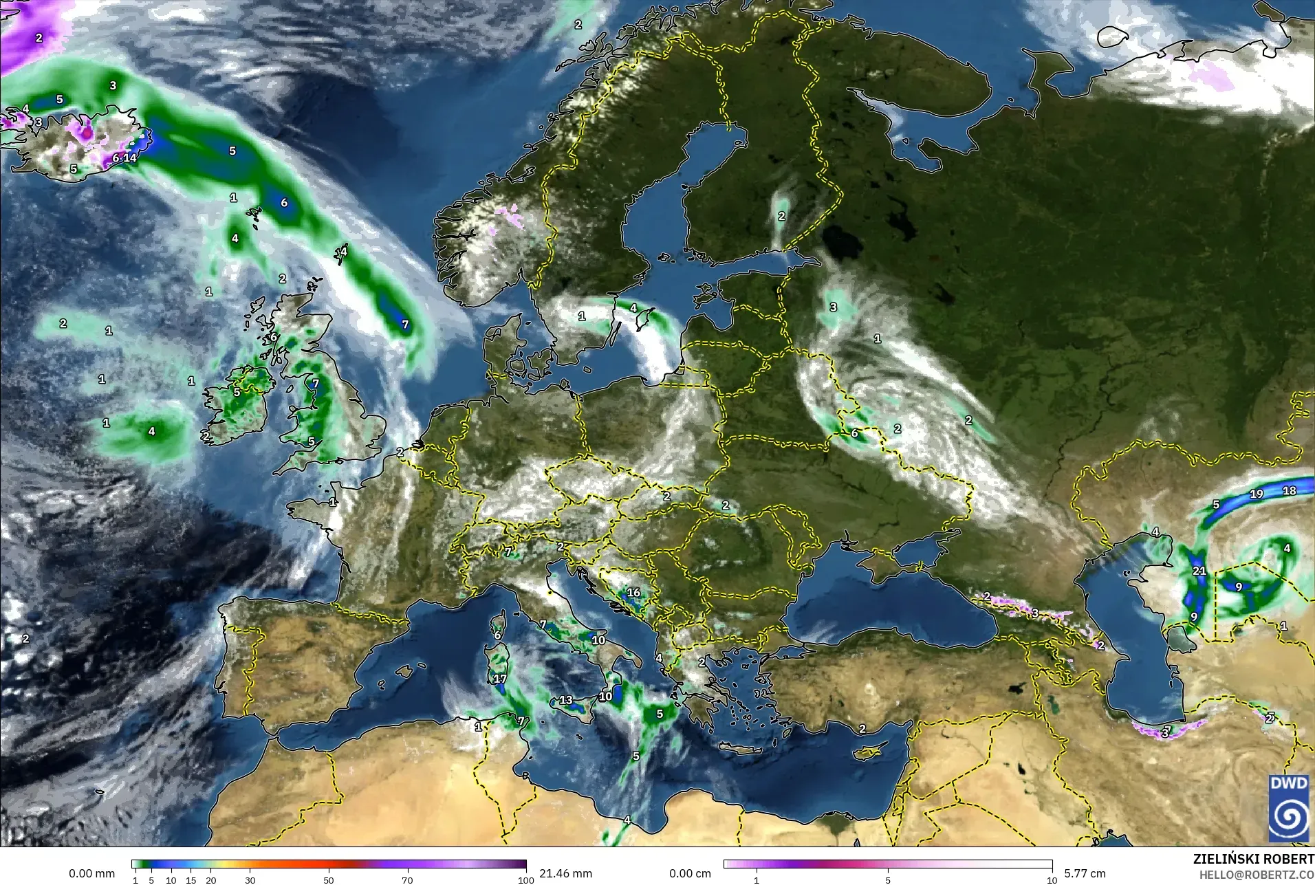 ICON نموذج - أوروبا, الهطول والغيوم والضغط