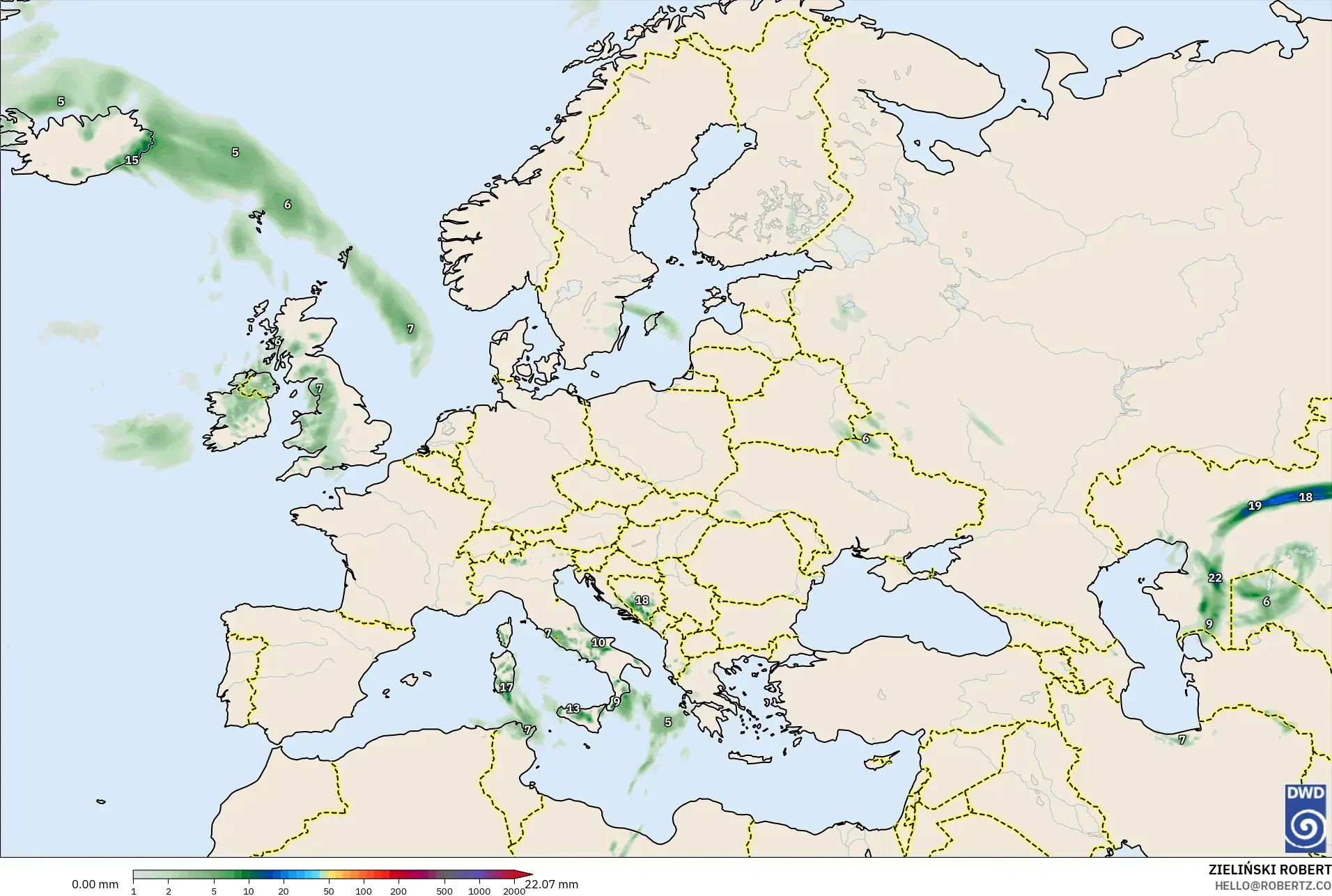 ICON نموذج - أوروبا, تراكم الهطول
