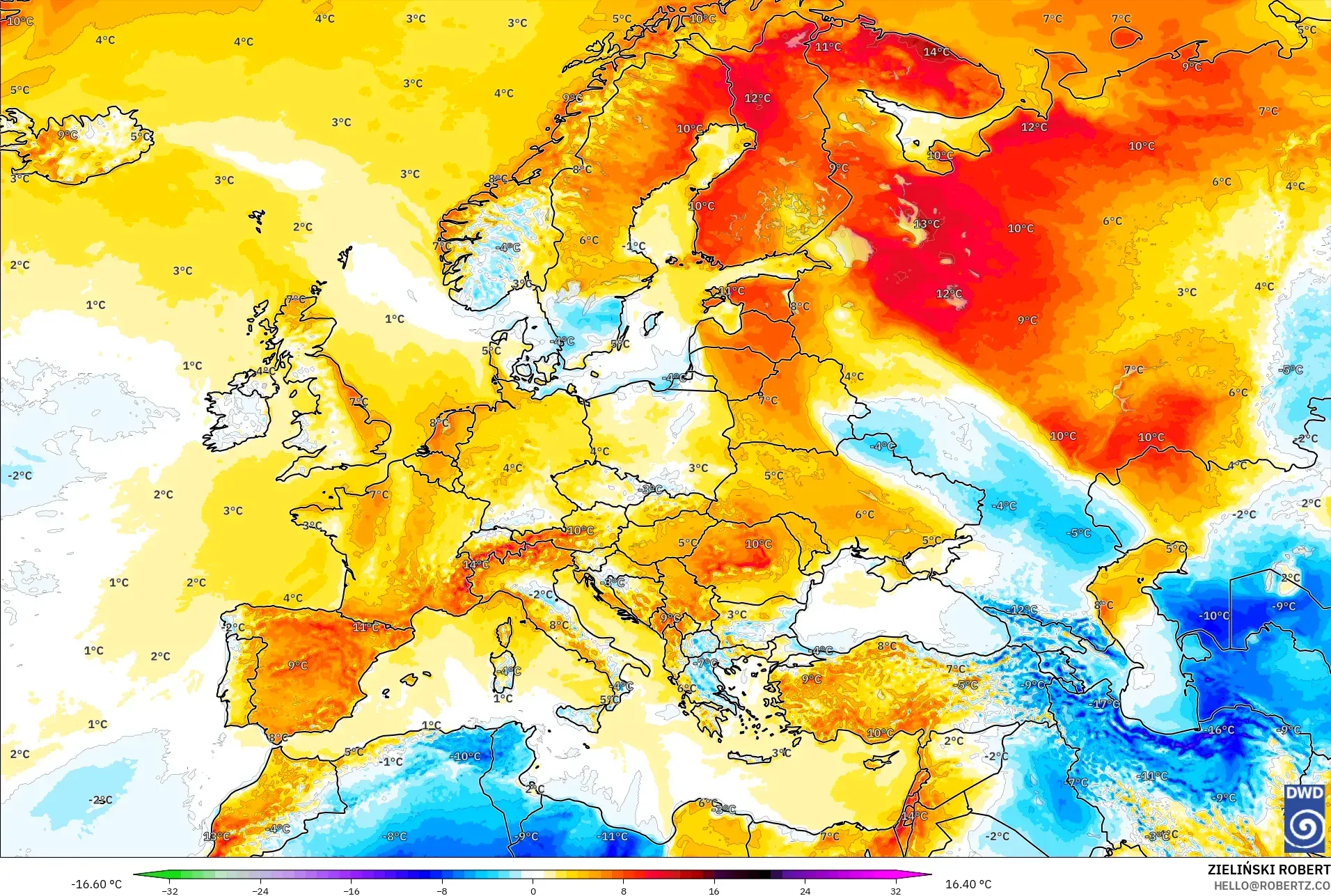 ICON نموذج - أوروبا, انحراف درجة الحرارة 2 م