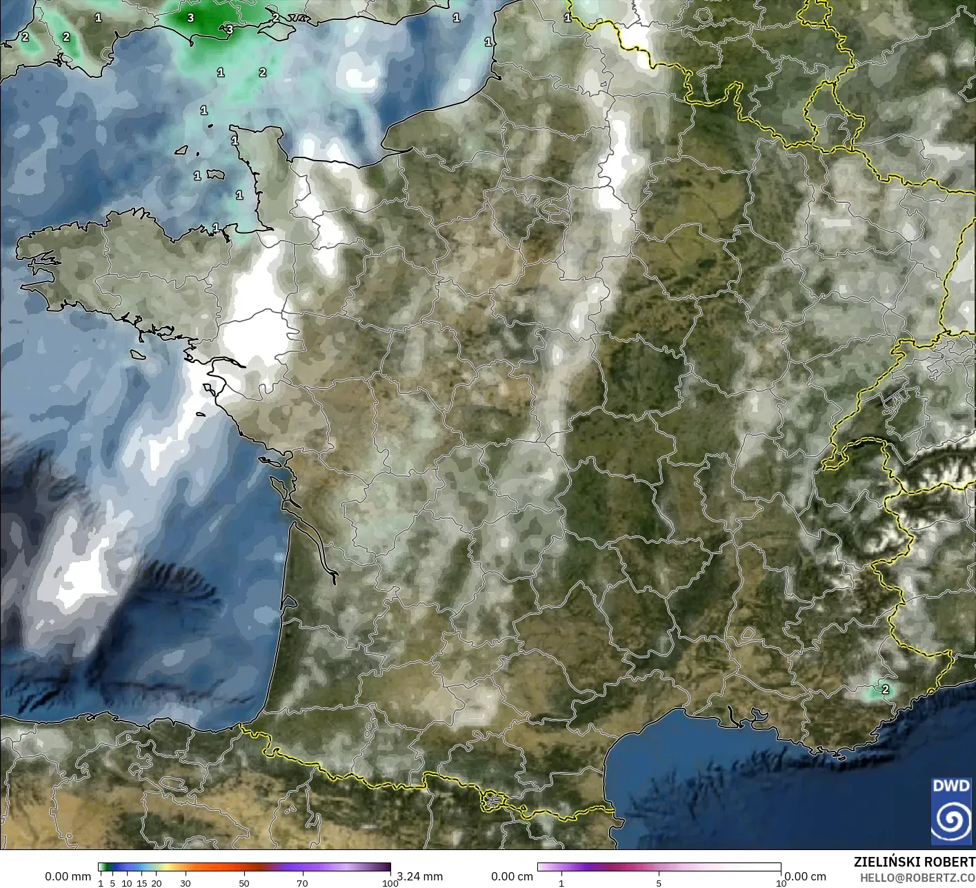 ICON نموذج - فرنسا, الهطول والغيوم والضغط