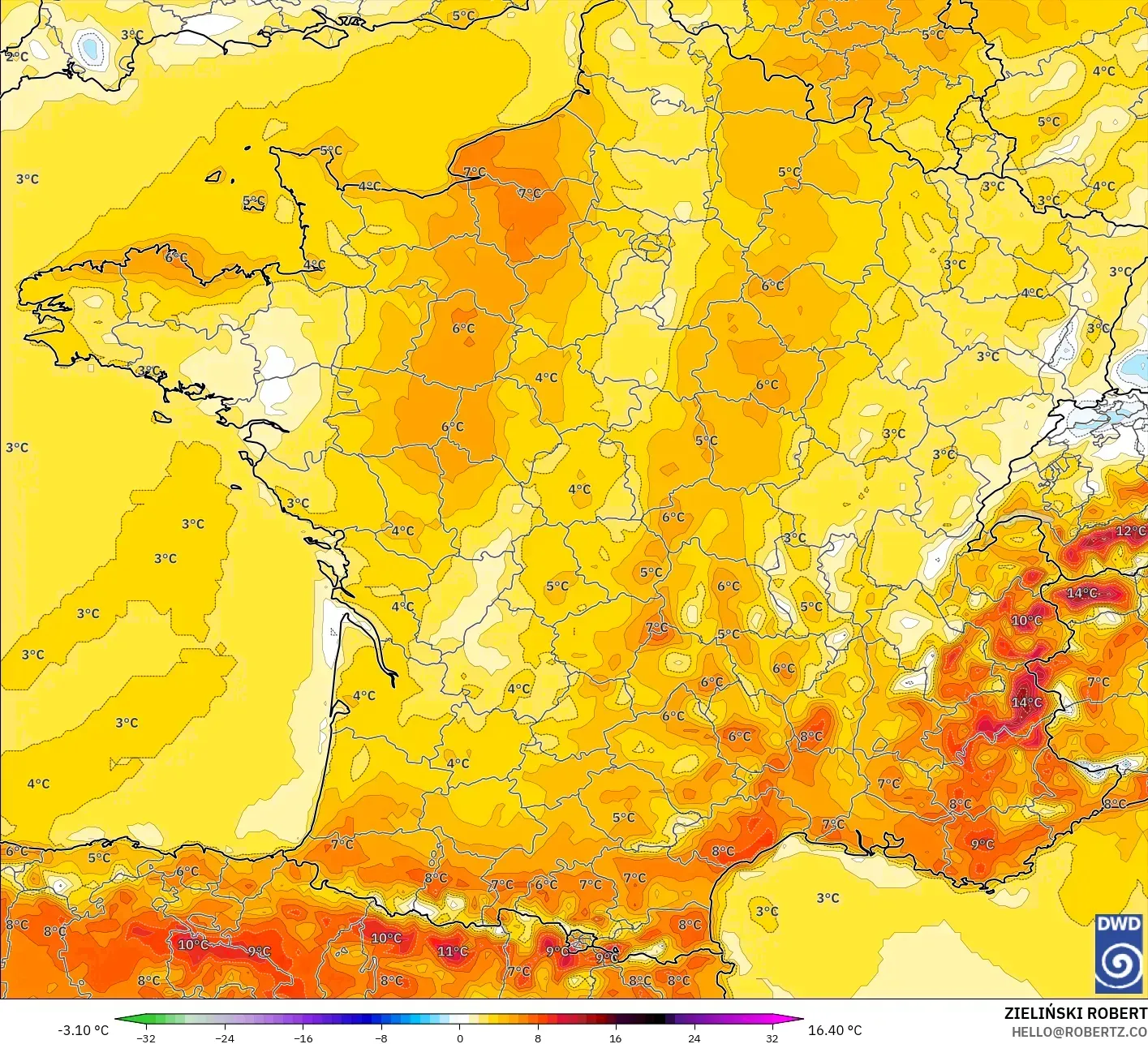 ICON نموذج - فرنسا, انحراف درجة الحرارة 2 م