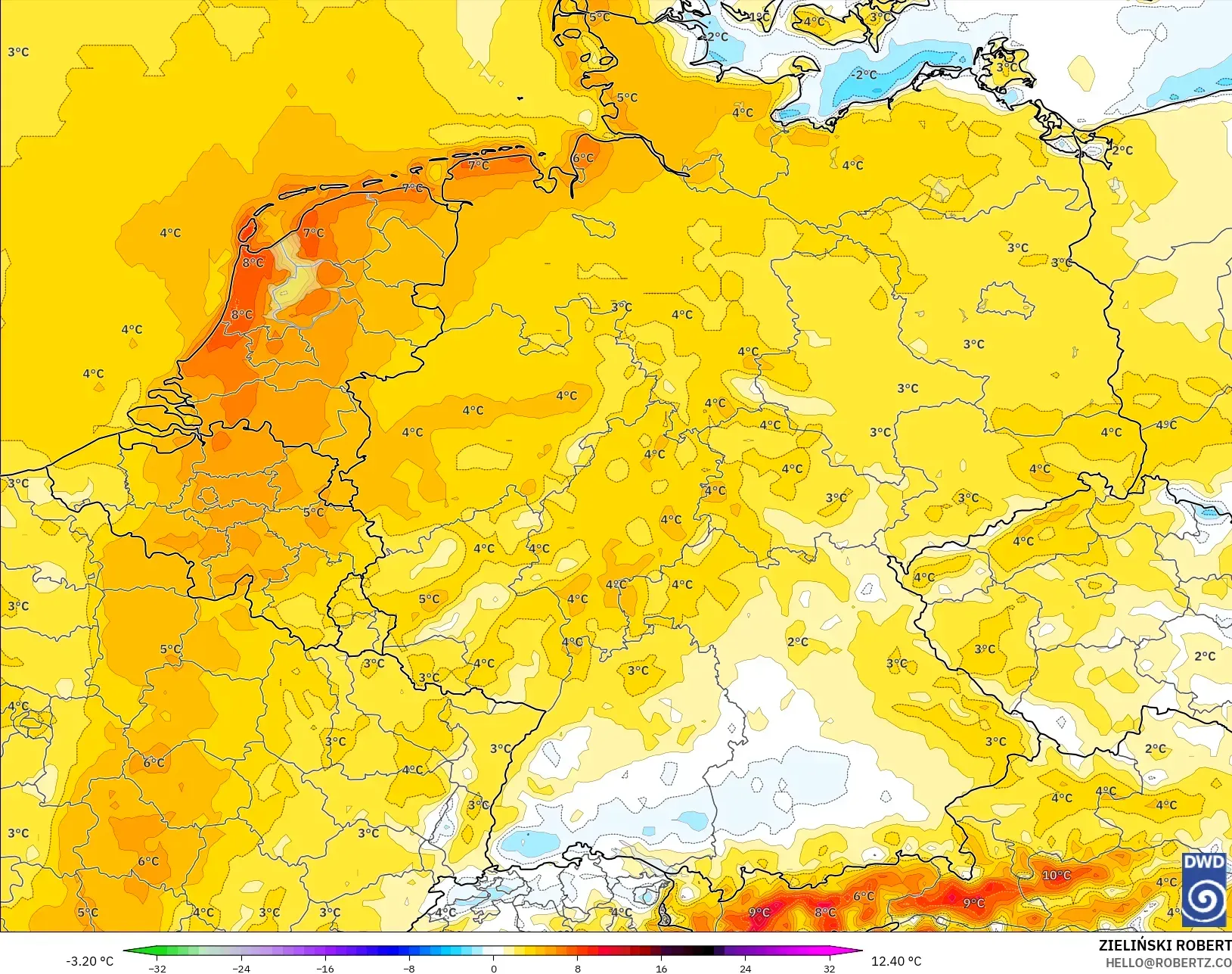 ICON نموذج - ألمانيا, انحراف درجة الحرارة 2 م