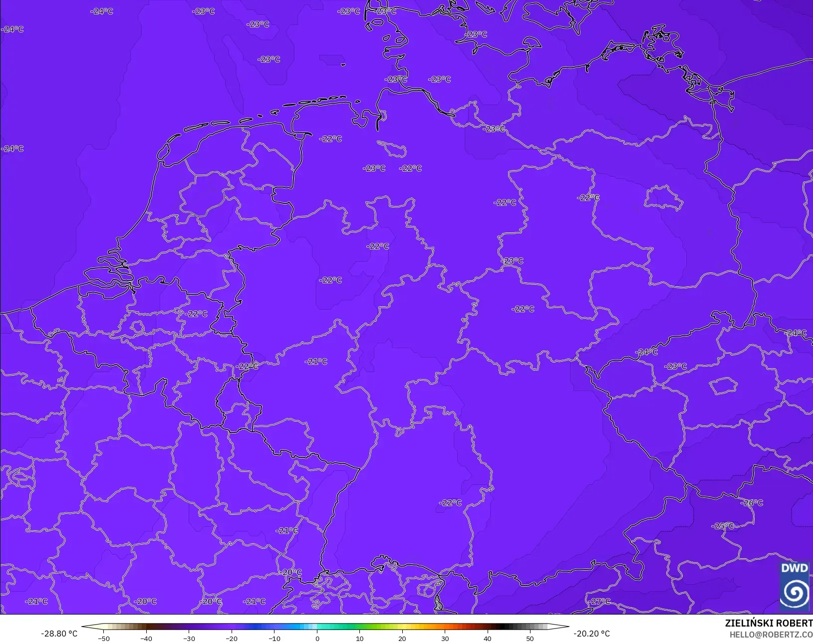 ICON نموذج - ألمانيا, درجة الحرارة 500 hPa