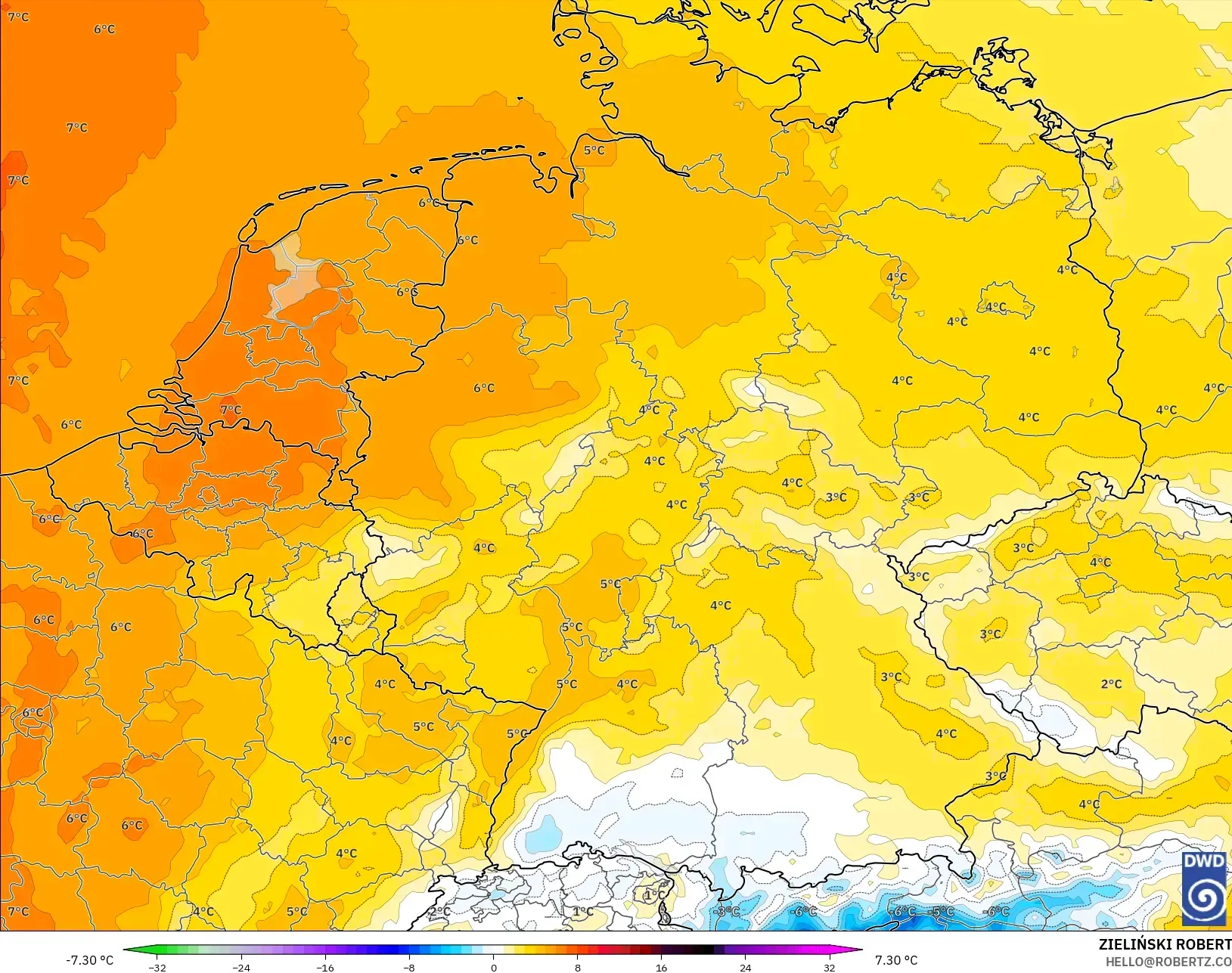 ICON نموذج - ألمانيا, انحراف درجة الحرارة 850 hPa