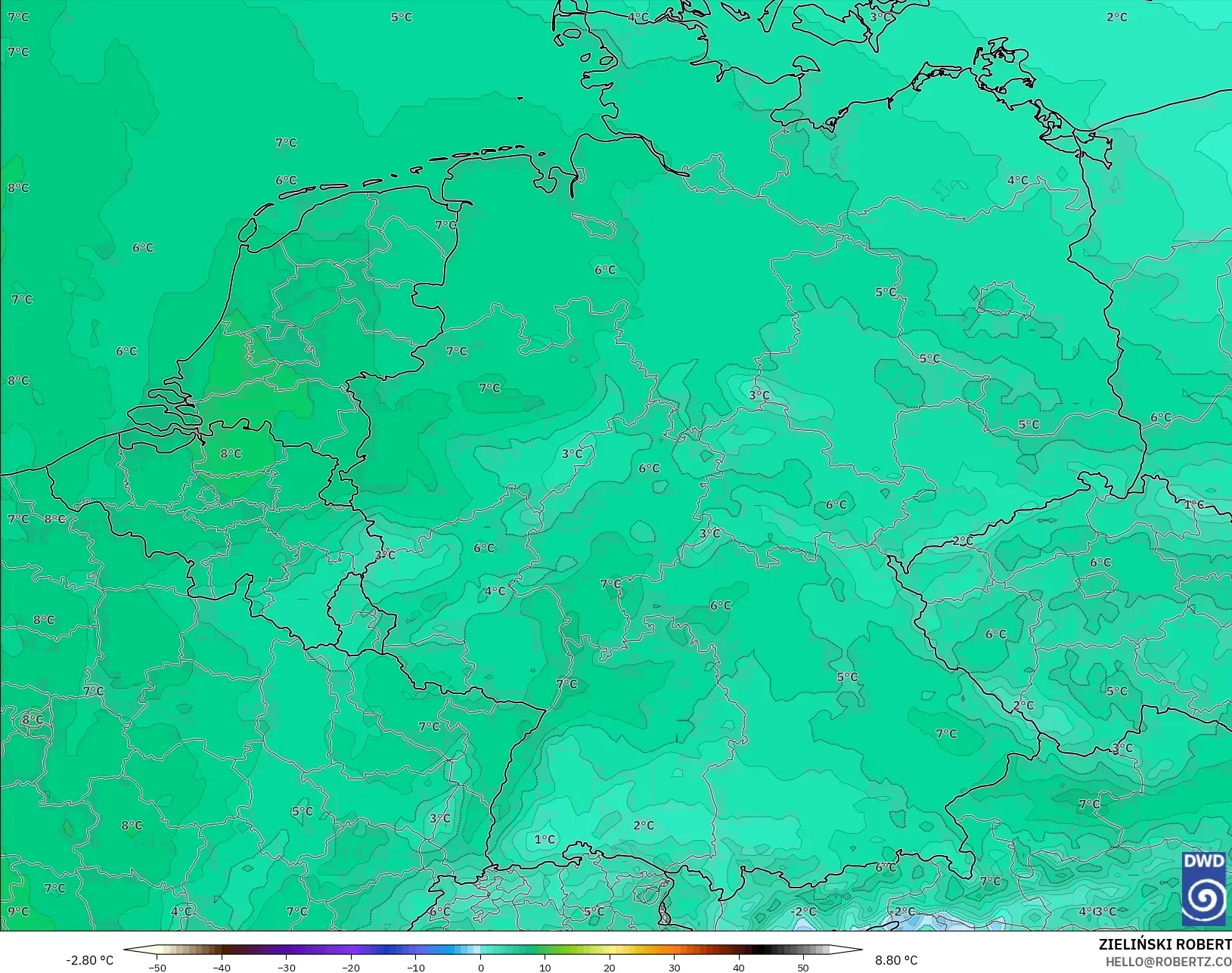 ICON نموذج - ألمانيا, درجة الحرارة 850 hPa