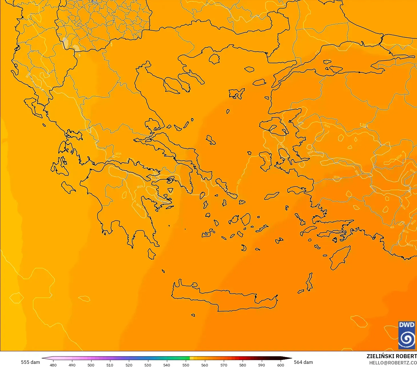 ICON model - Greece, Geopotential height at 500hPa