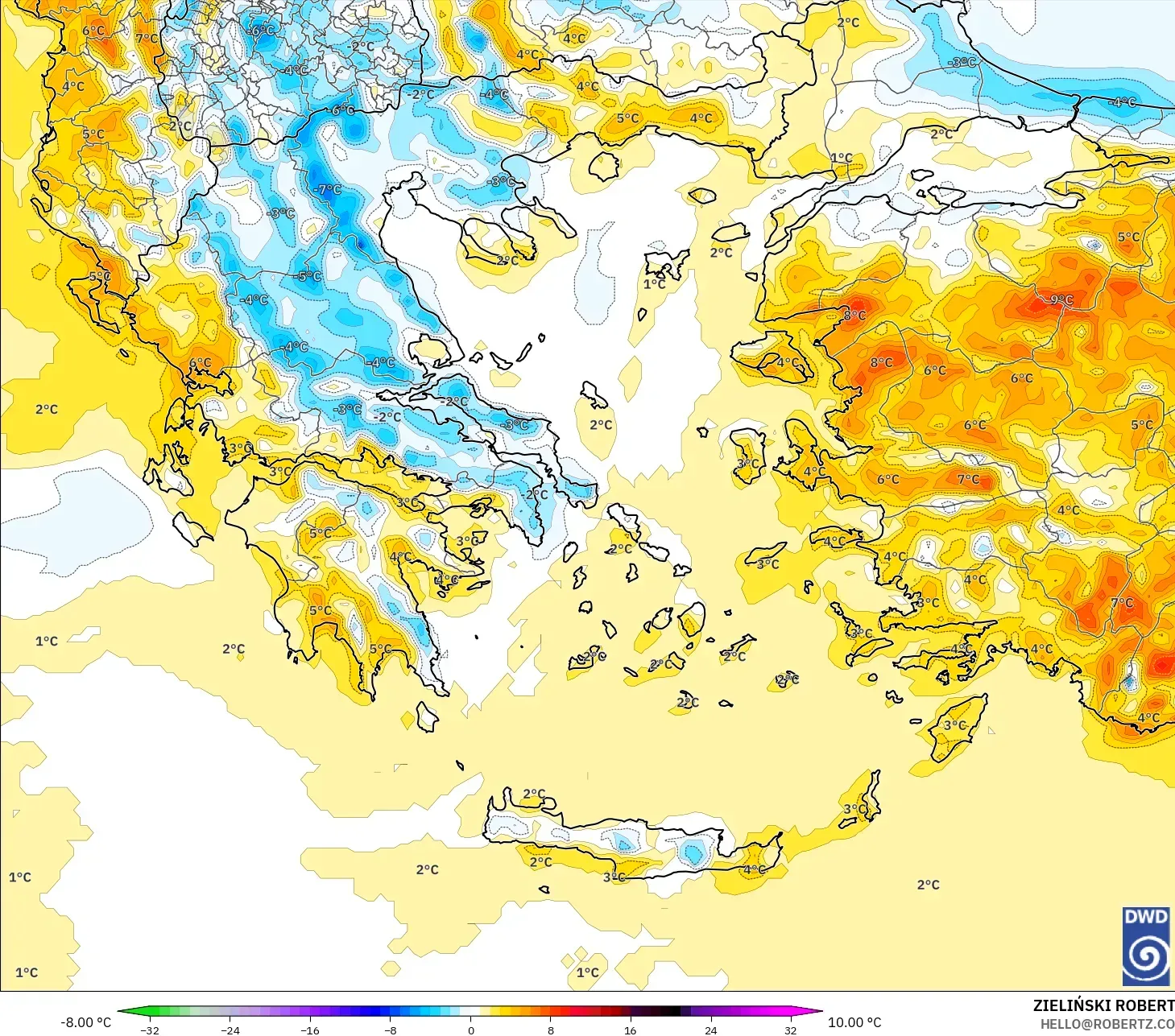 ICON نموذج - اليونان, انحراف درجة الحرارة 2 م