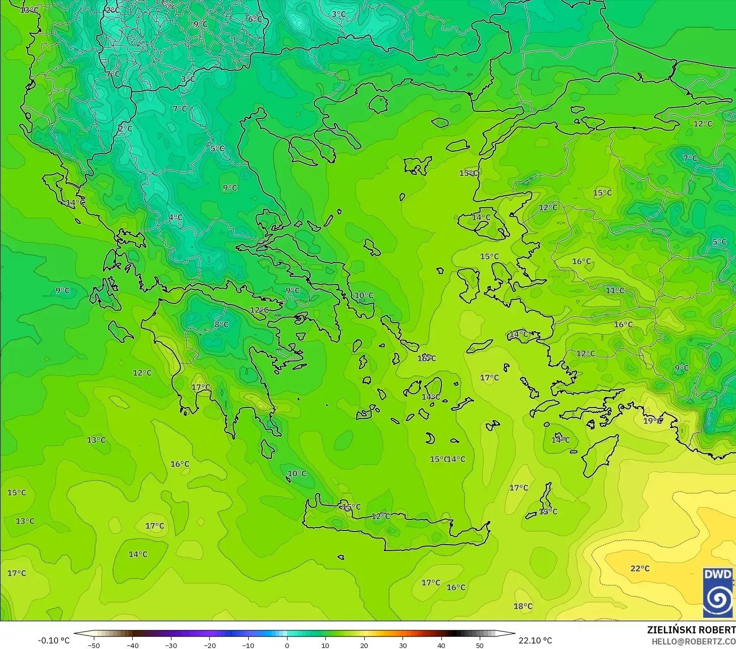 ICON نموذج - اليونان, درجة الحرارة 850 hPa