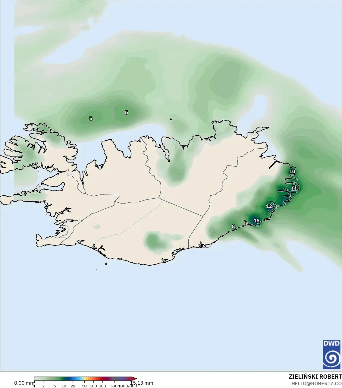 ICON نموذج - آيسلندا, تراكم الهطول