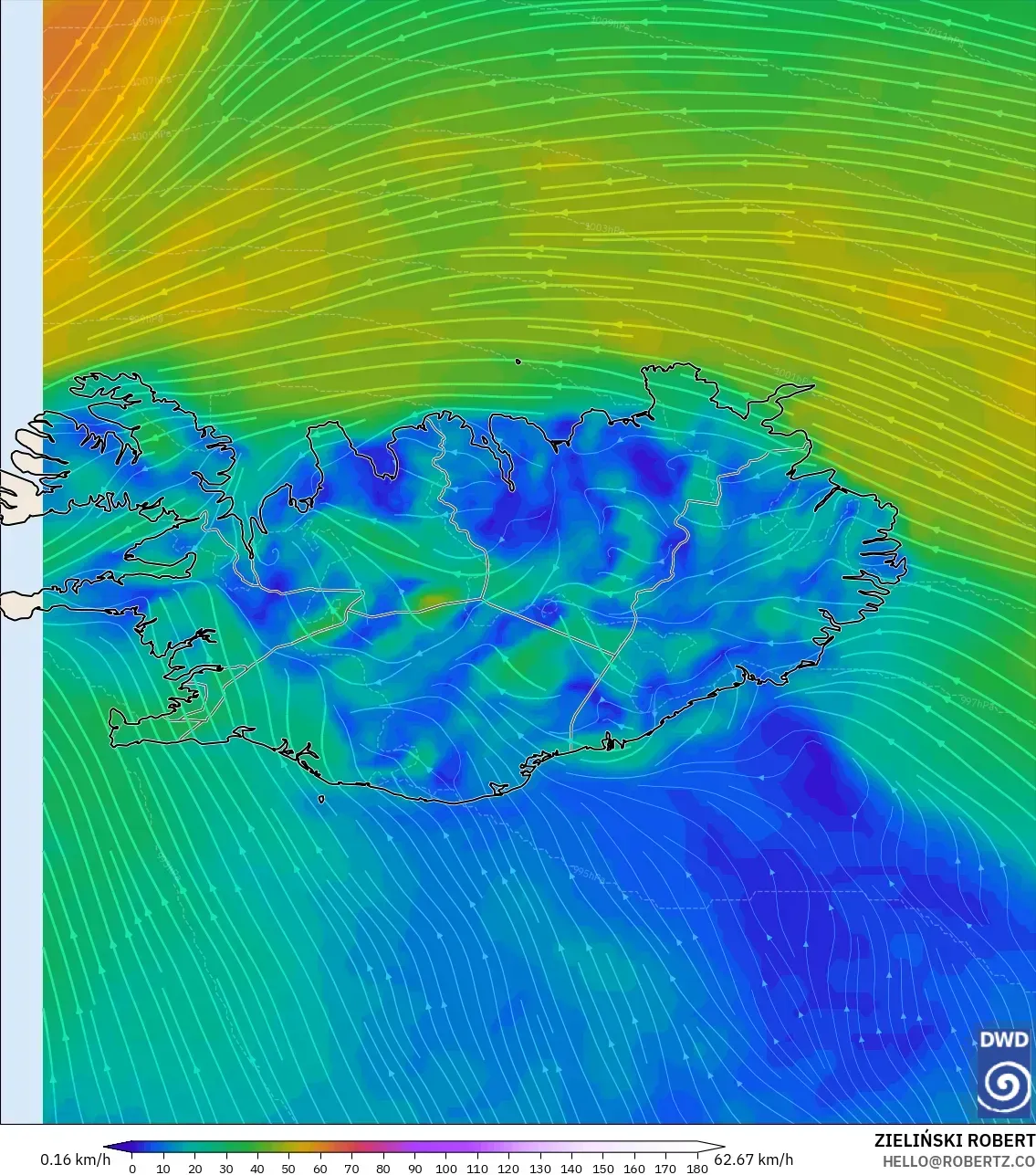 ICON نموذج - آيسلندا, رياح 10 م