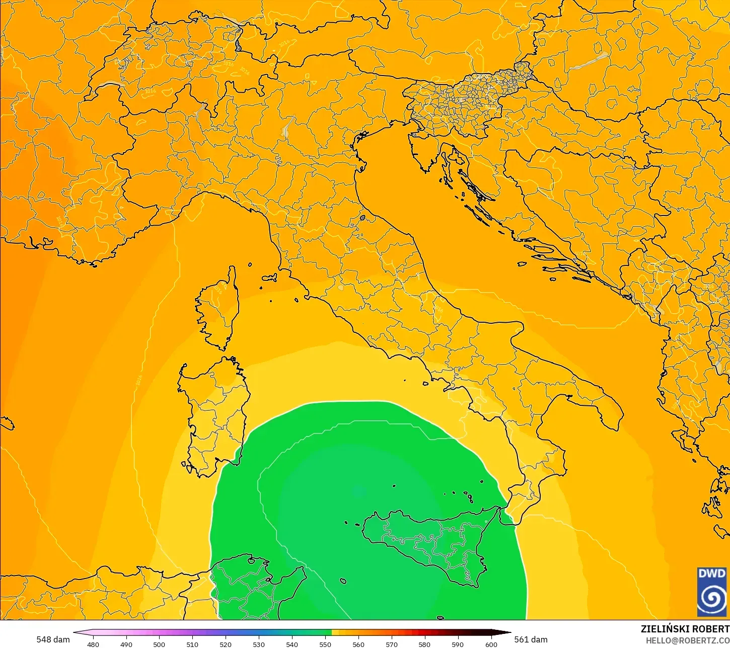 ICON model - Italy, Geopotential height at 500hPa