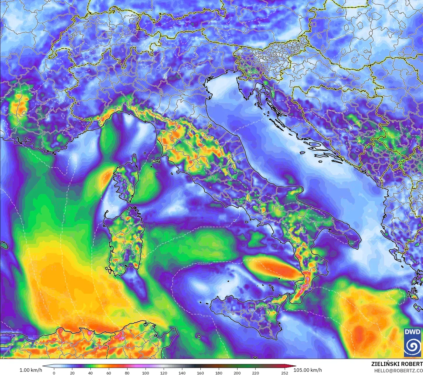 ICON نموذج - إيطاليا, هبات الرياح