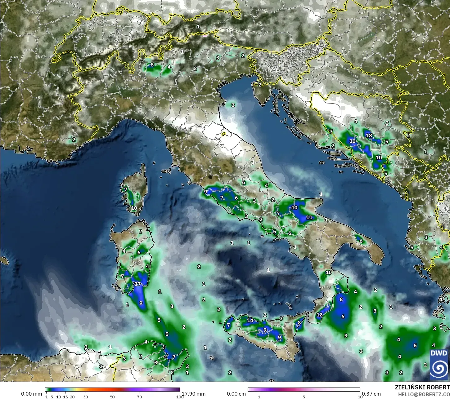 ICON نموذج - إيطاليا, الهطول والغيوم والضغط