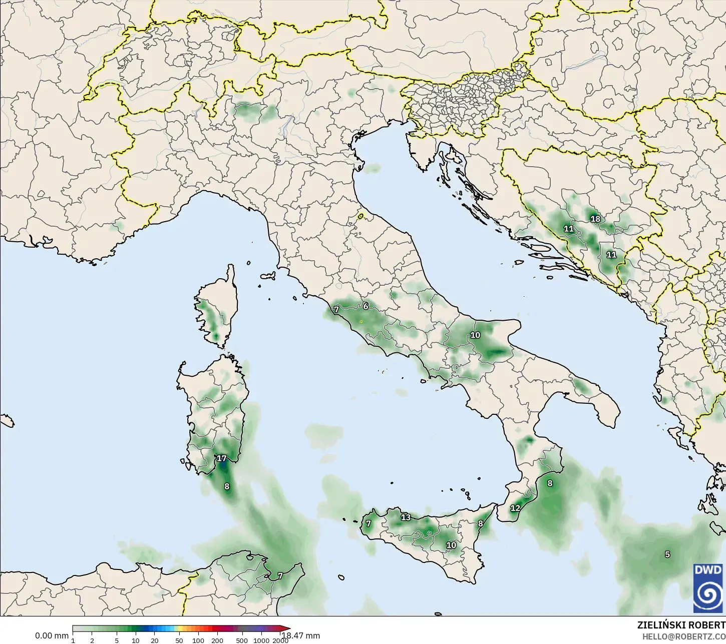 ICON نموذج - إيطاليا, تراكم الهطول