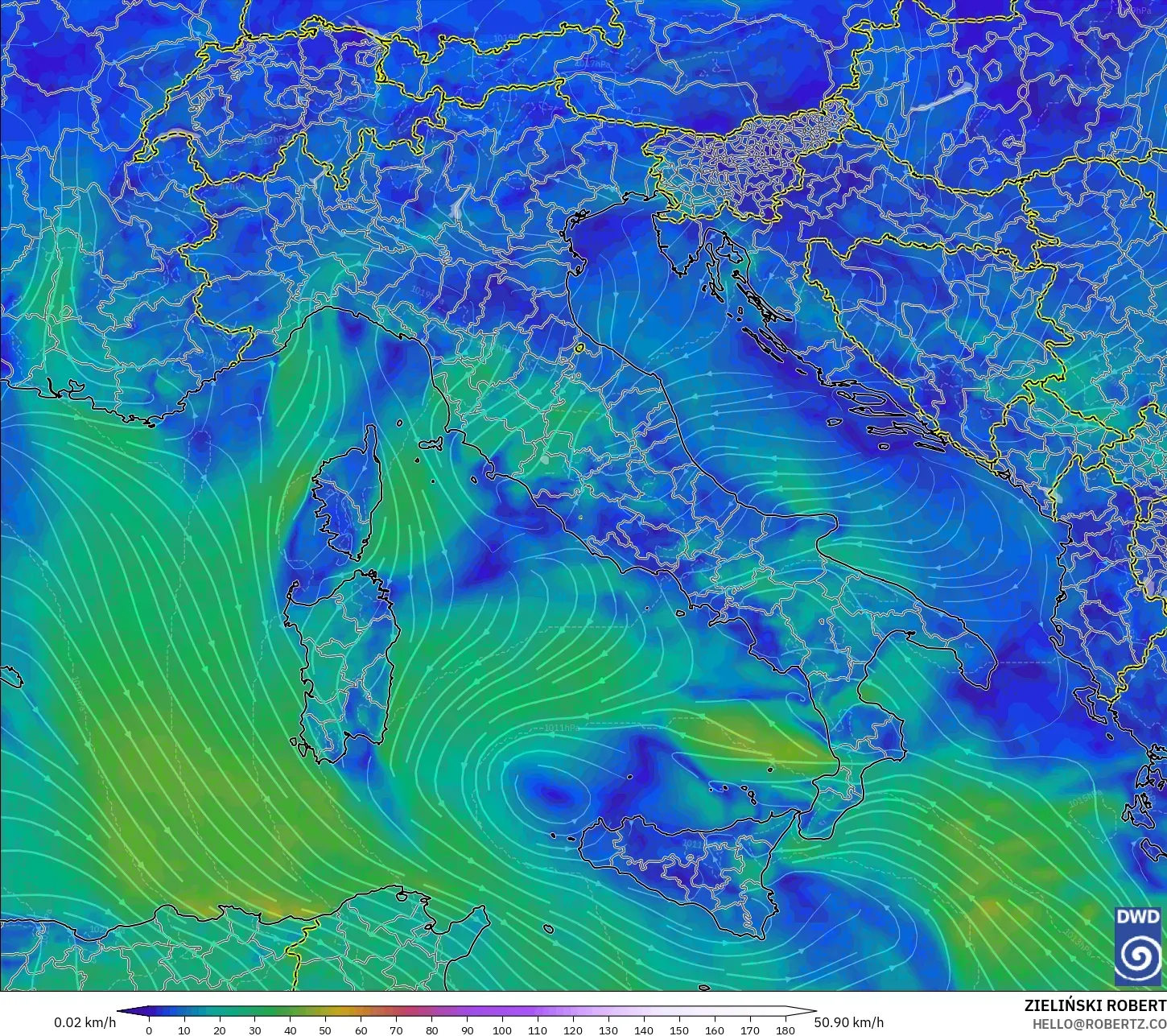 ICON نموذج - إيطاليا, رياح 10 م