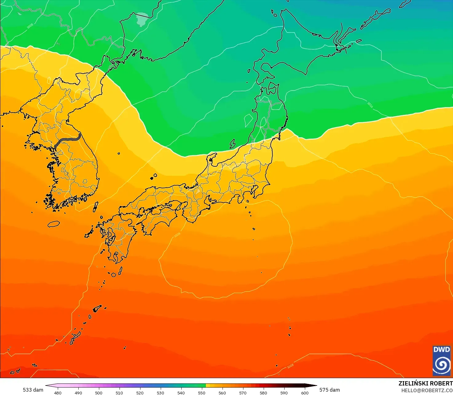ICON model - Japan, Geopotential height at 500hPa