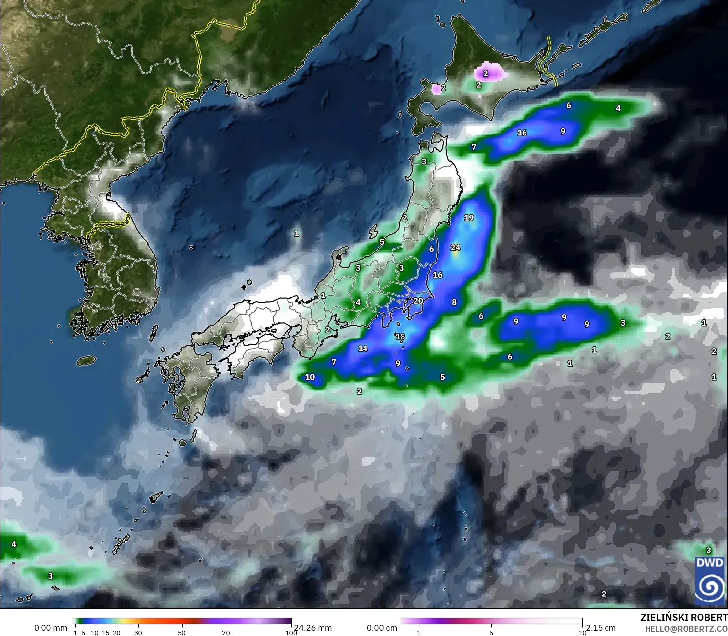 ICON نموذج - اليابان, الهطول والغيوم والضغط