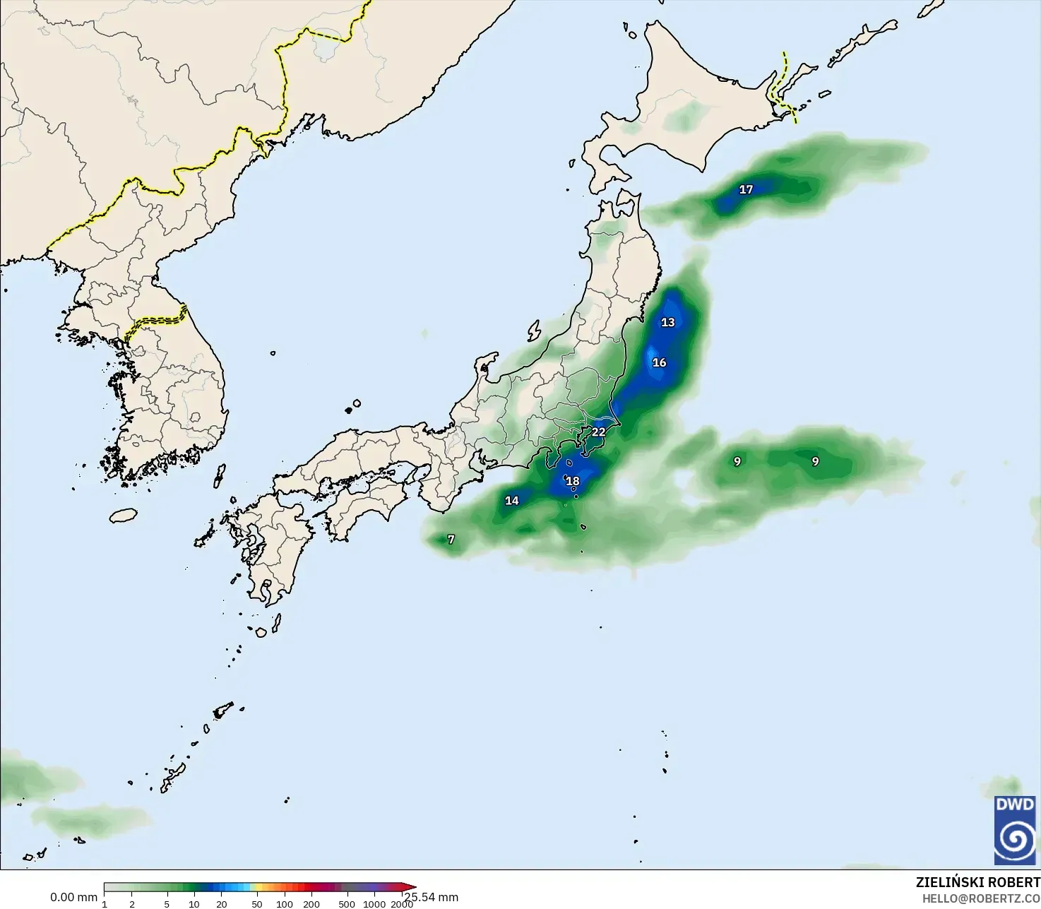 ICON نموذج - اليابان, تراكم الهطول