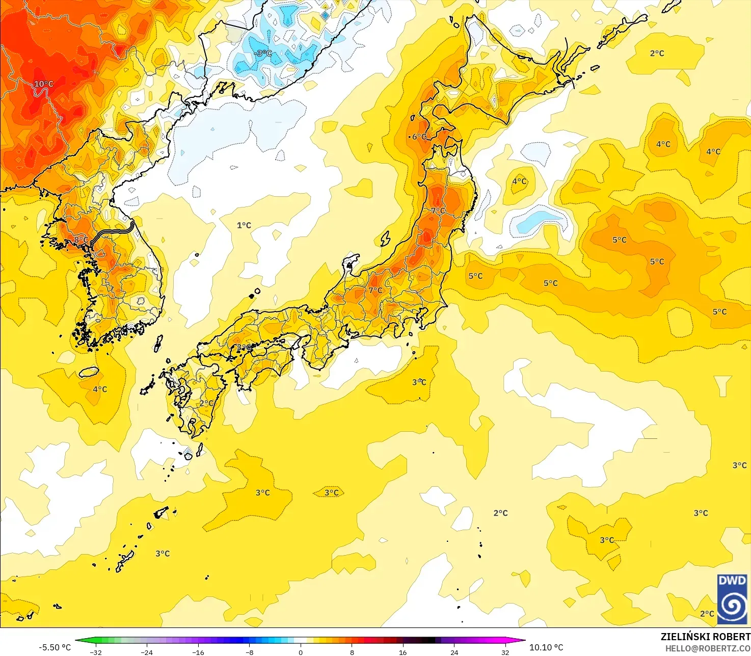 ICON نموذج - اليابان, انحراف درجة الحرارة 2 م