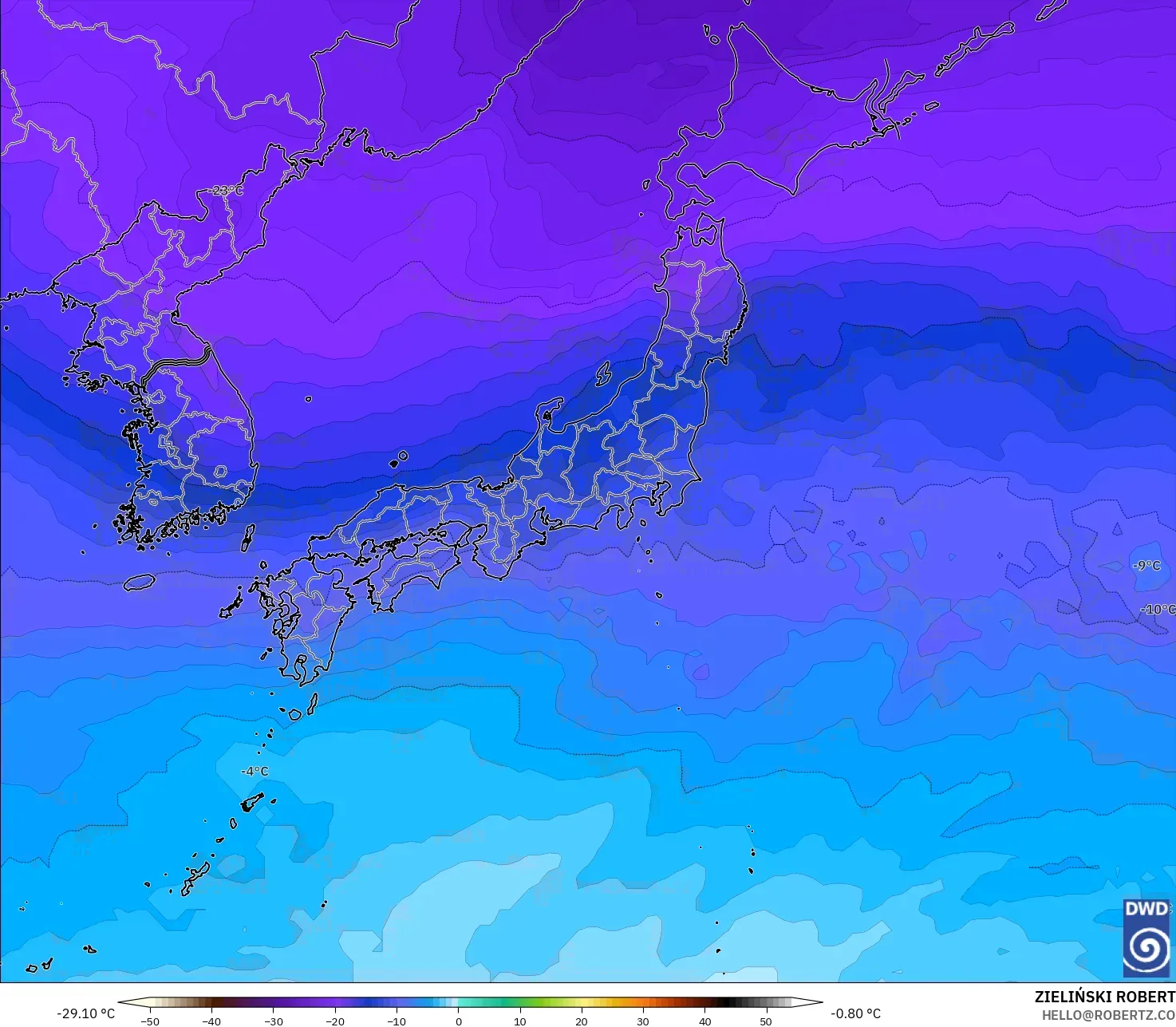 ICON نموذج - اليابان, درجة الحرارة 500 hPa