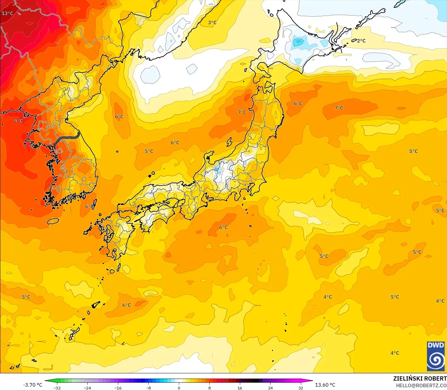 ICON نموذج - اليابان, انحراف درجة الحرارة 850 hPa