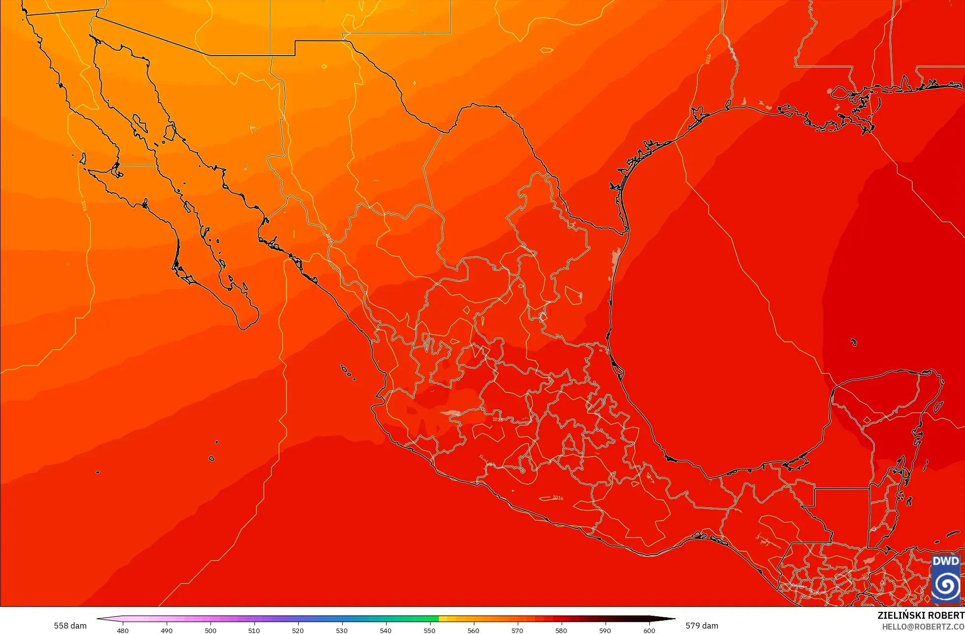 ICON model - Mexico, Geopotential height at 500hPa