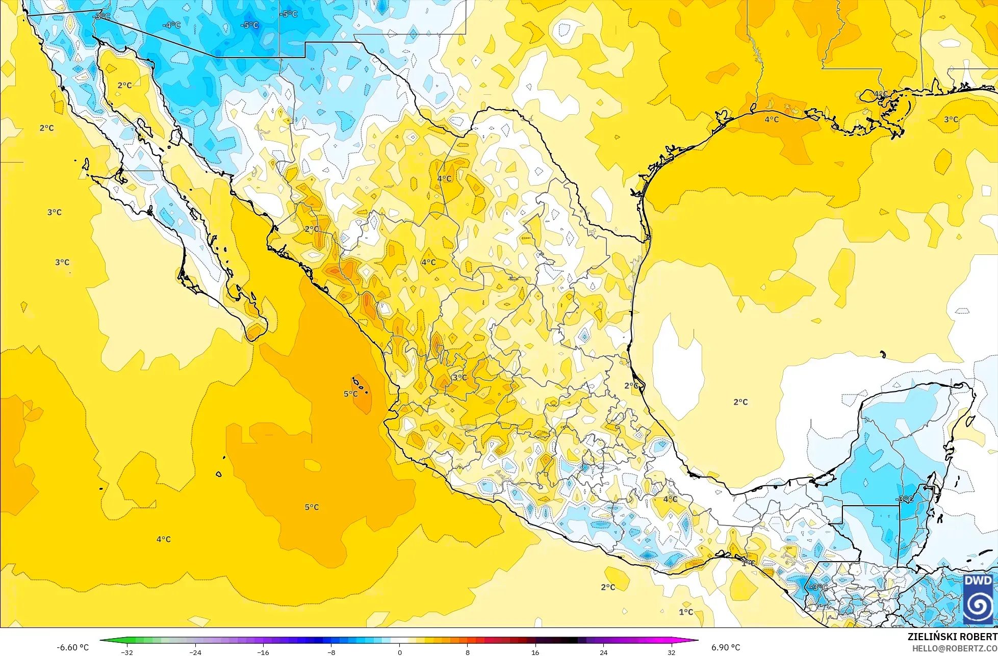ICON نموذج - المكسيك, انحراف درجة الحرارة 2 م