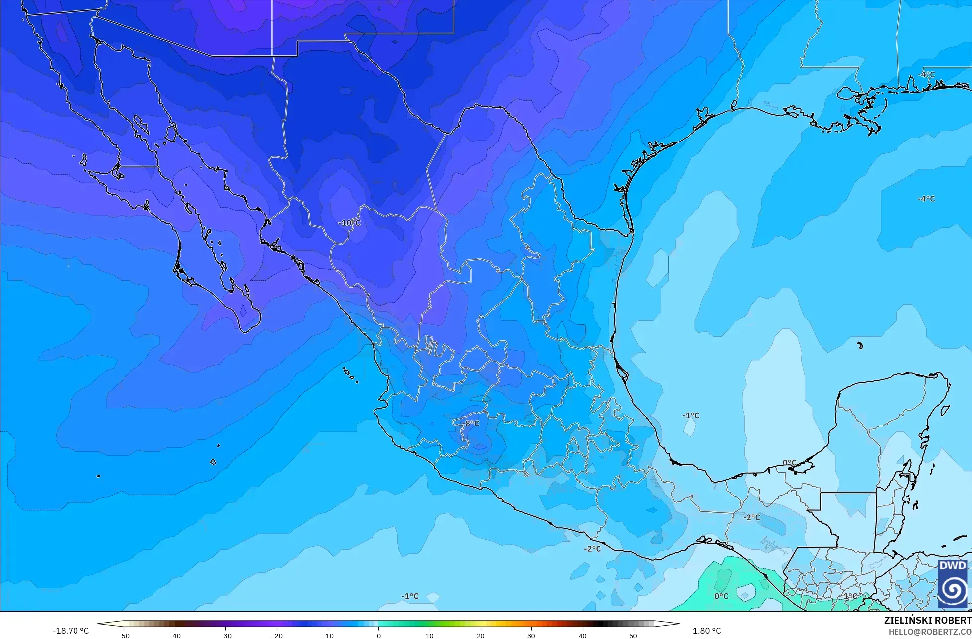 ICON نموذج - المكسيك, درجة الحرارة 500 hPa