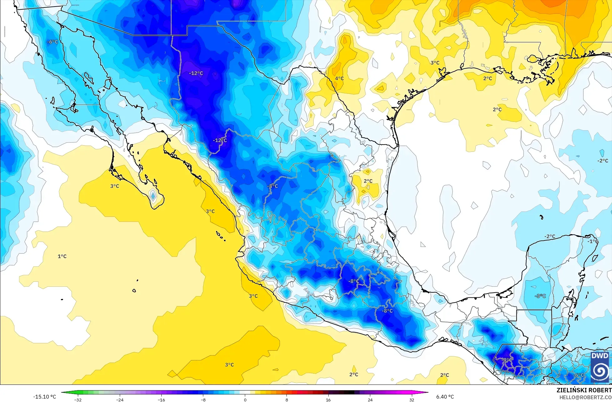 ICON نموذج - المكسيك, انحراف درجة الحرارة 850 hPa