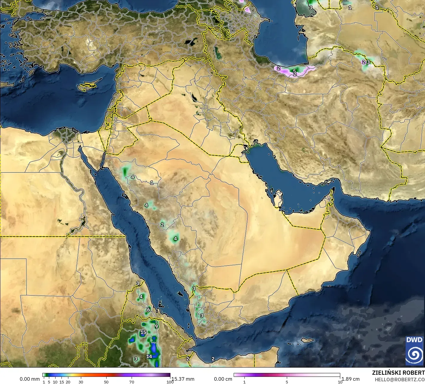 ICON نموذج - الشرق الأوسط, الهطول والغيوم والضغط