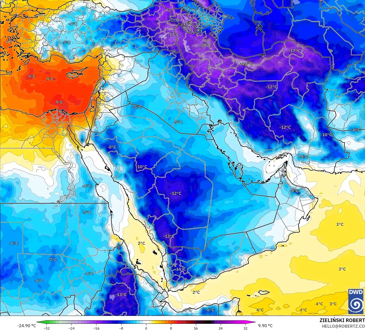 ICON نموذج - الشرق الأوسط, انحراف درجة الحرارة 850 hPa