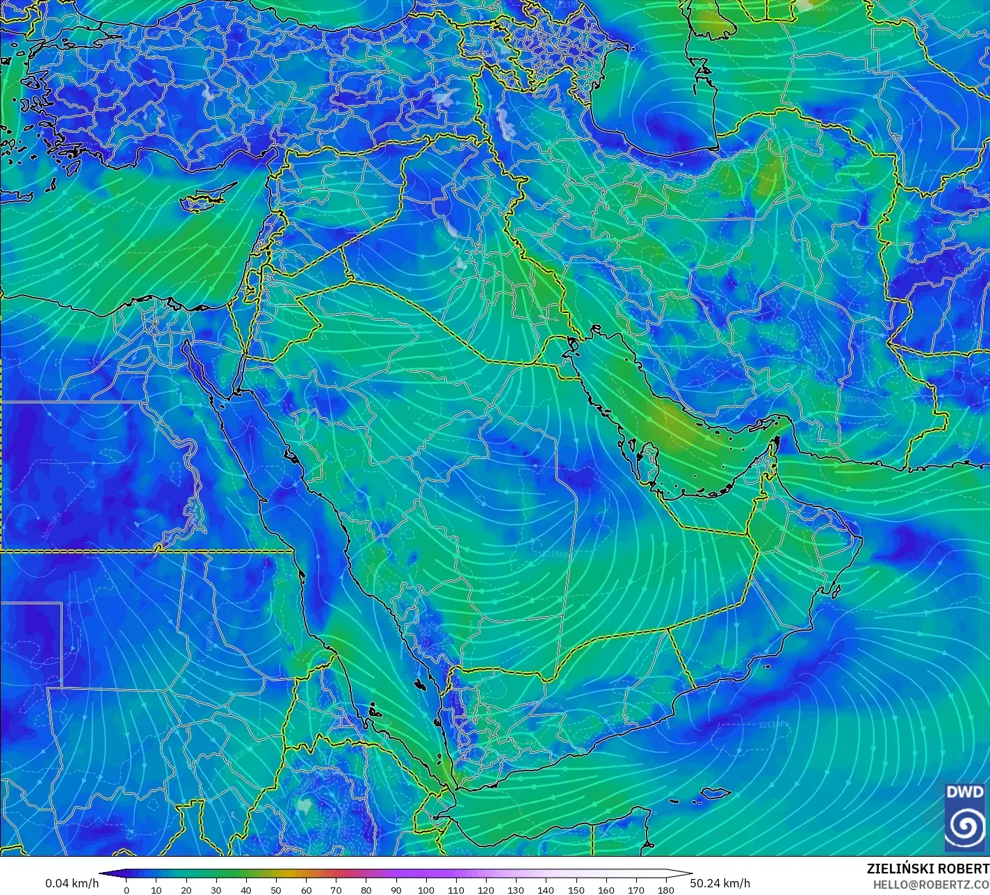ICON نموذج - الشرق الأوسط, رياح 10 م