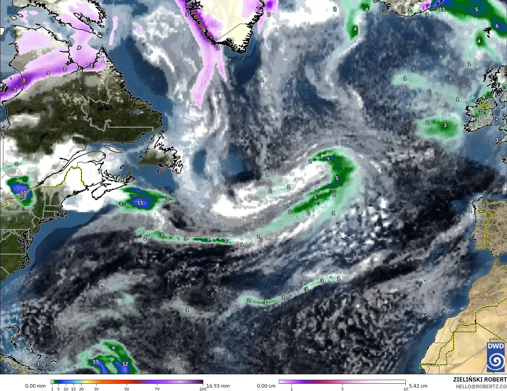 ICON نموذج - شمال الأطلسي, الهطول والغيوم والضغط