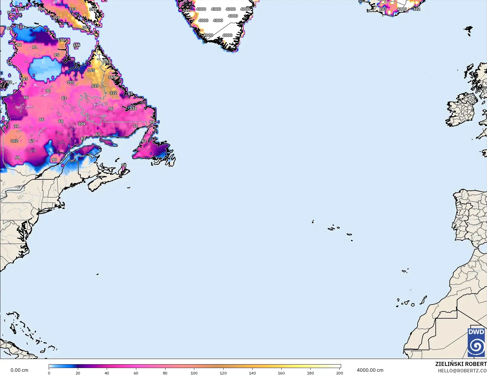 ICON نموذج - شمال الأطلسي, عمق الثلج