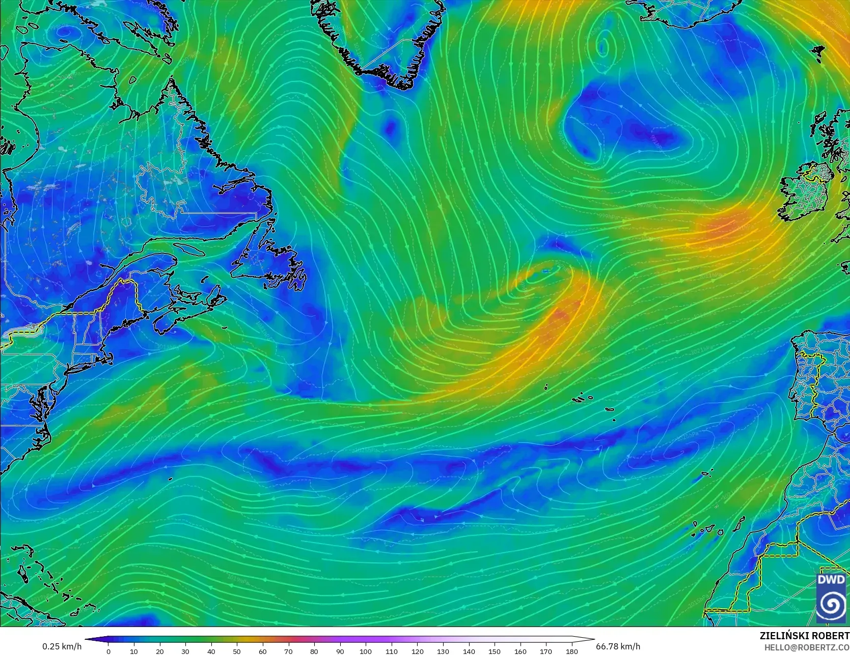 ICON نموذج - شمال الأطلسي, رياح 10 م