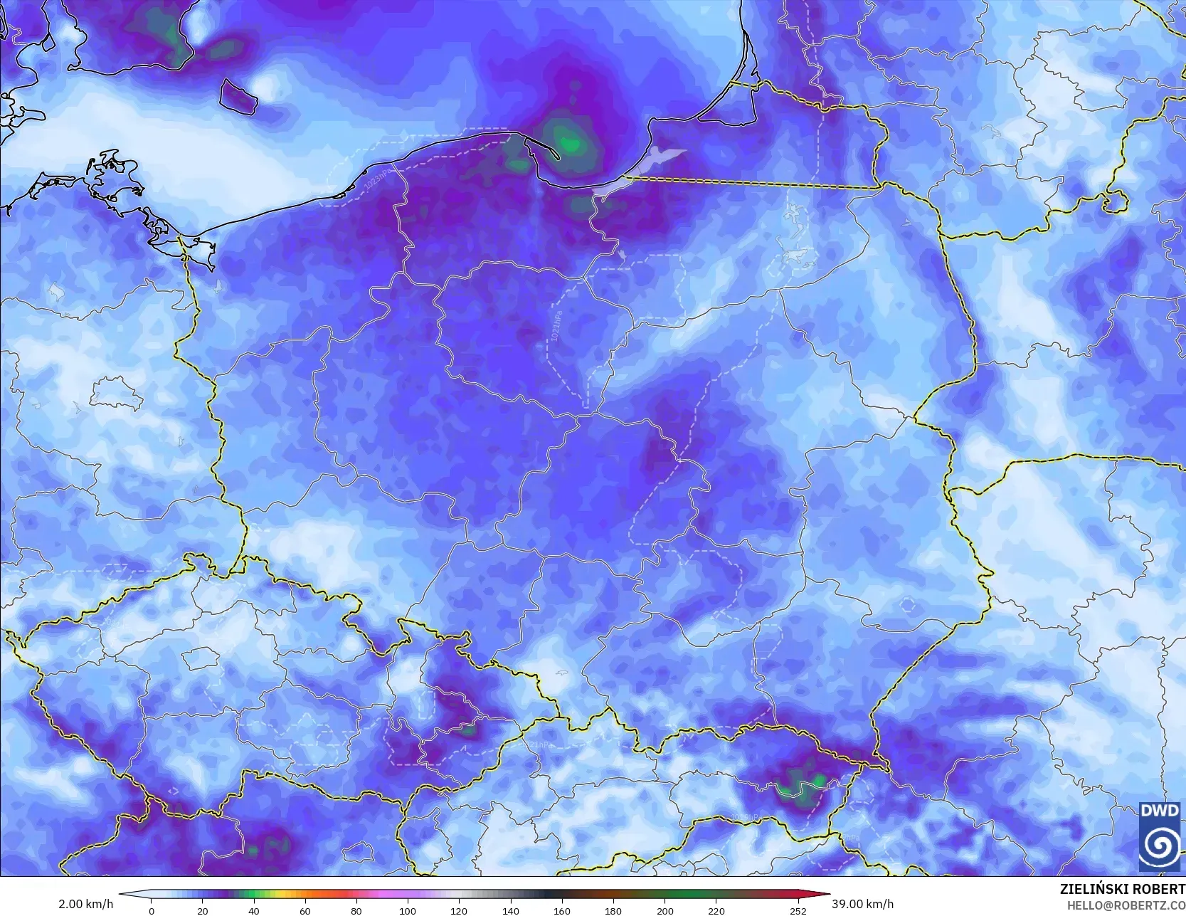 ICON نموذج - بولندا, هبات الرياح