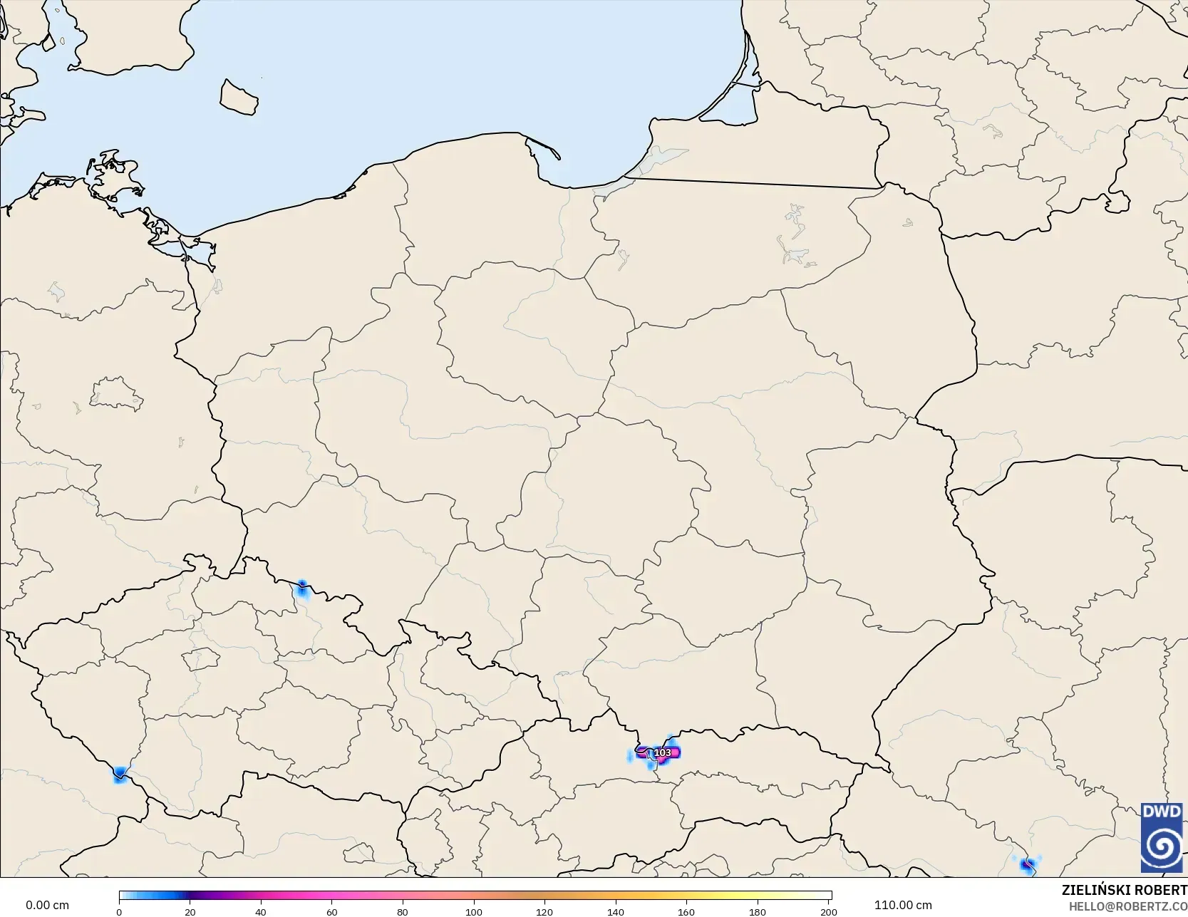 ICON نموذج - بولندا, عمق الثلج