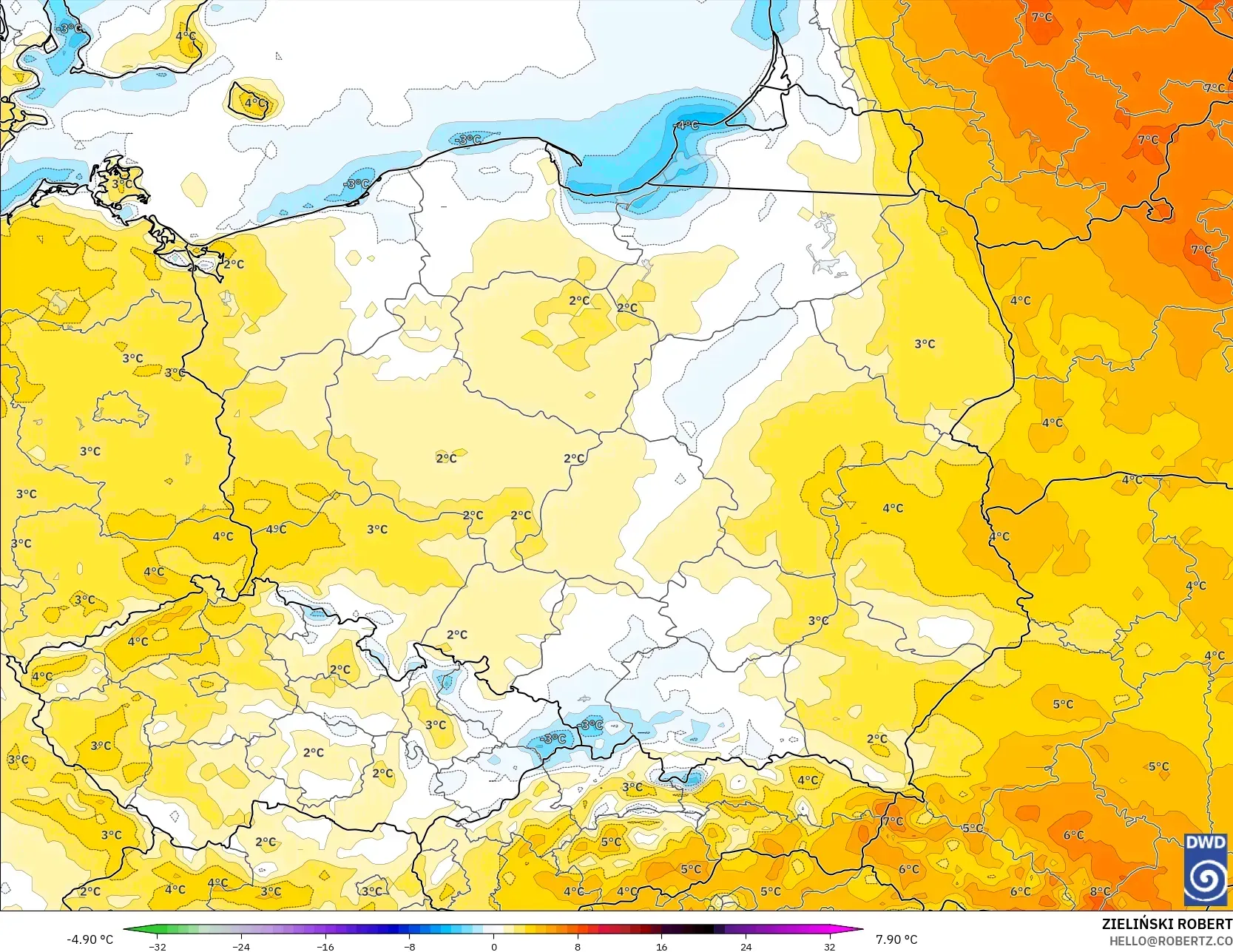 ICON نموذج - بولندا, انحراف درجة الحرارة 2 م