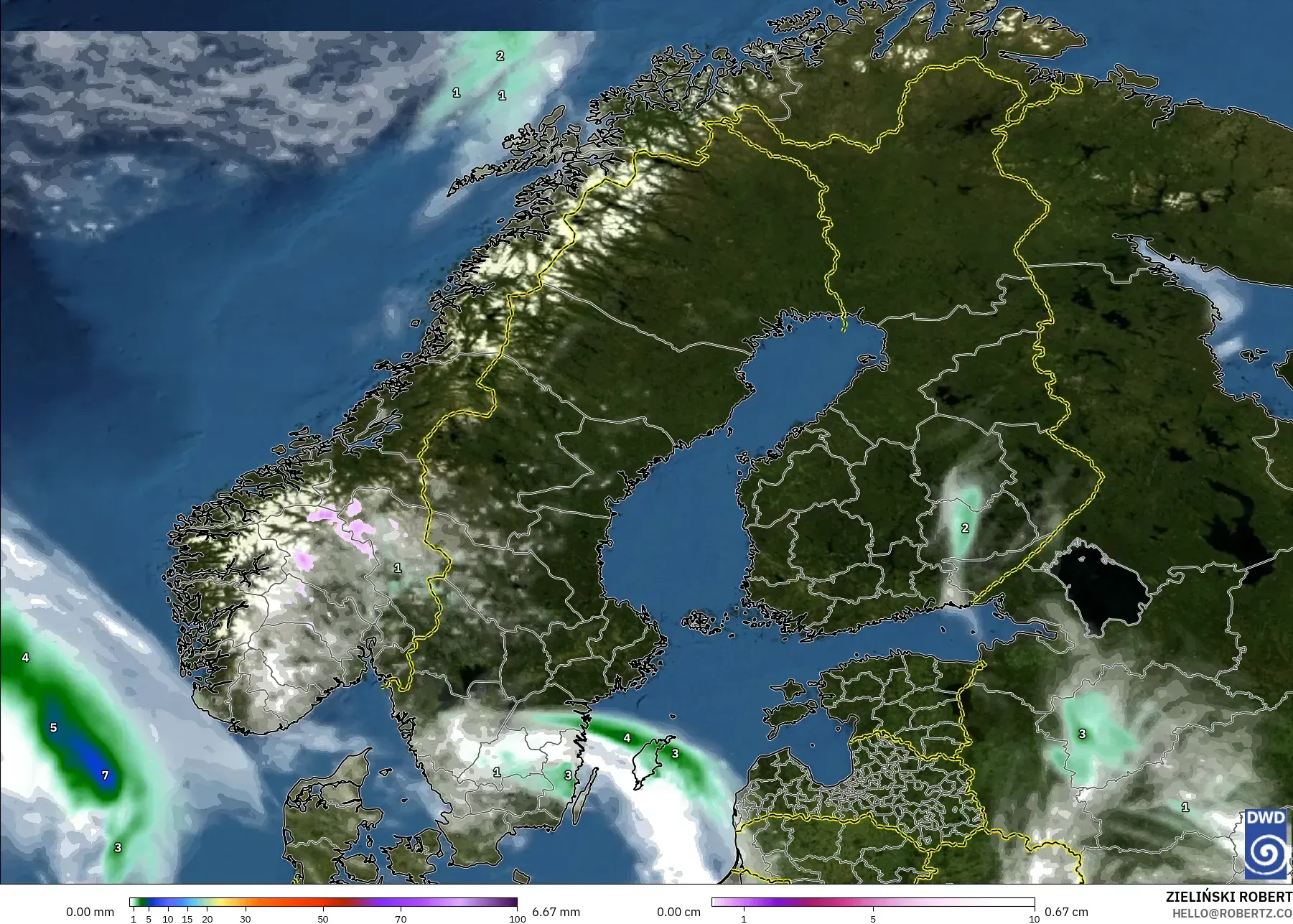 ICON نموذج - إسكندنافيا, الهطول والغيوم والضغط