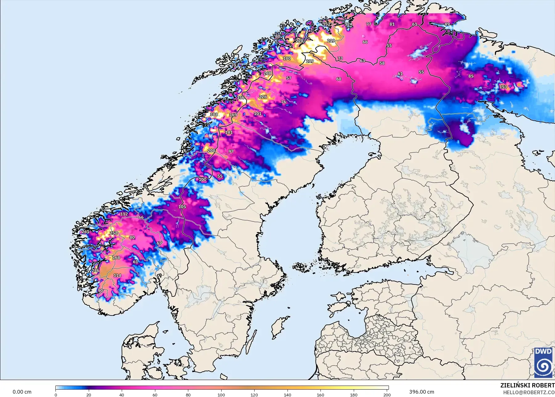 ICON نموذج - إسكندنافيا, عمق الثلج