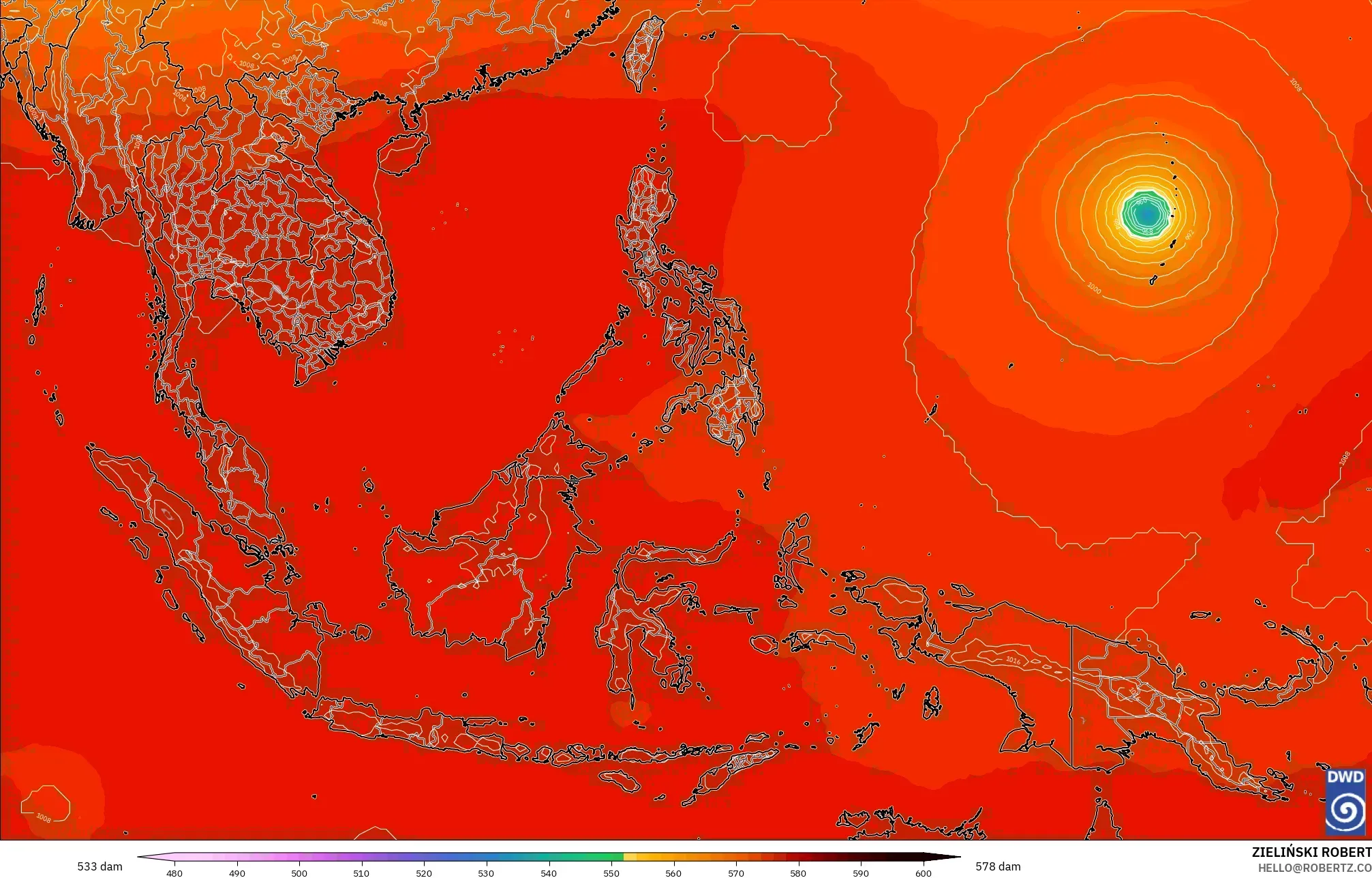 ICON نموذج - جنوب شرق آسيا, الارتفاع الجهدي عند 500 هكتوباسكال