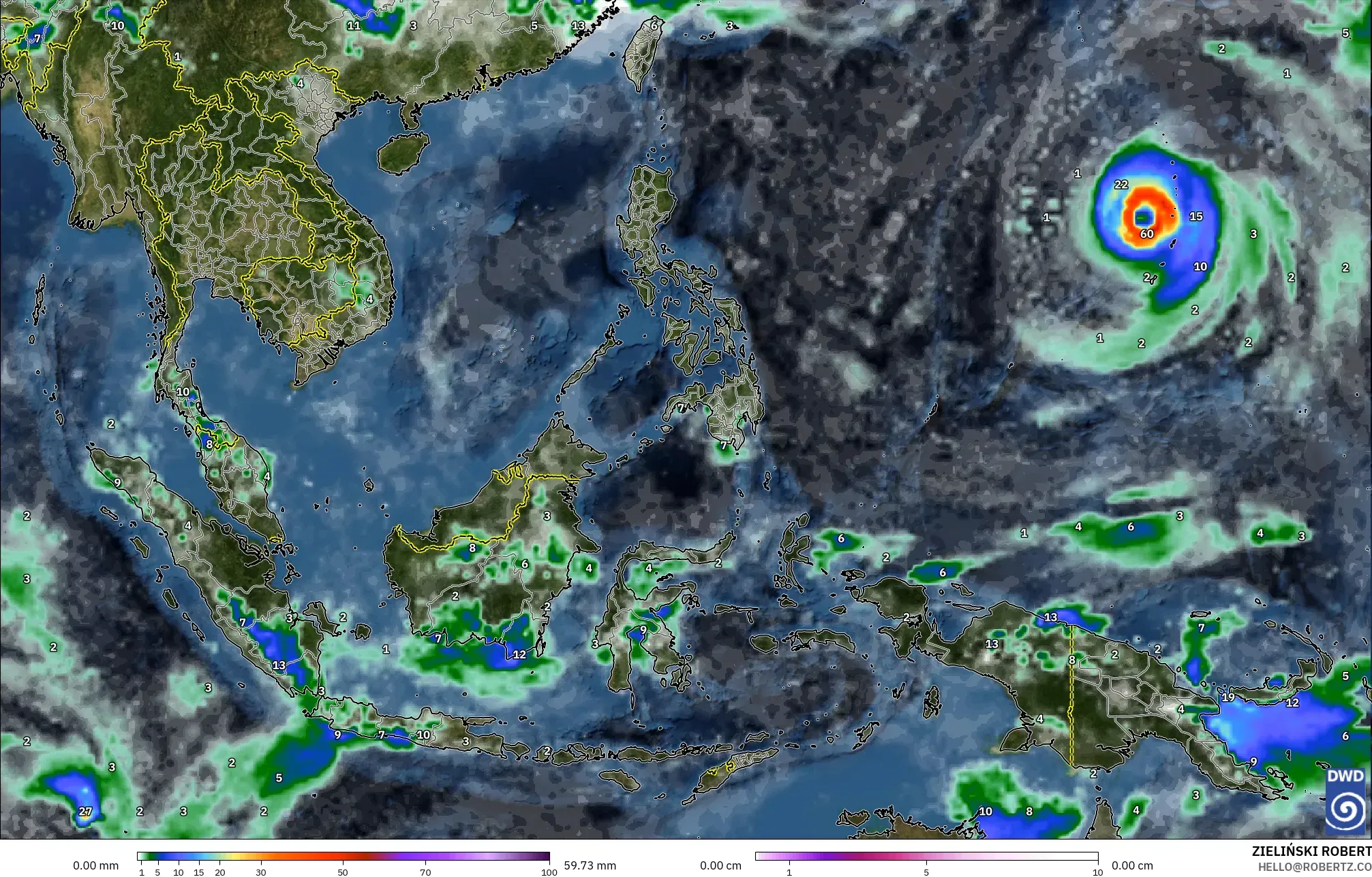 ICON نموذج - جنوب شرق آسيا, الهطول والغيوم والضغط
